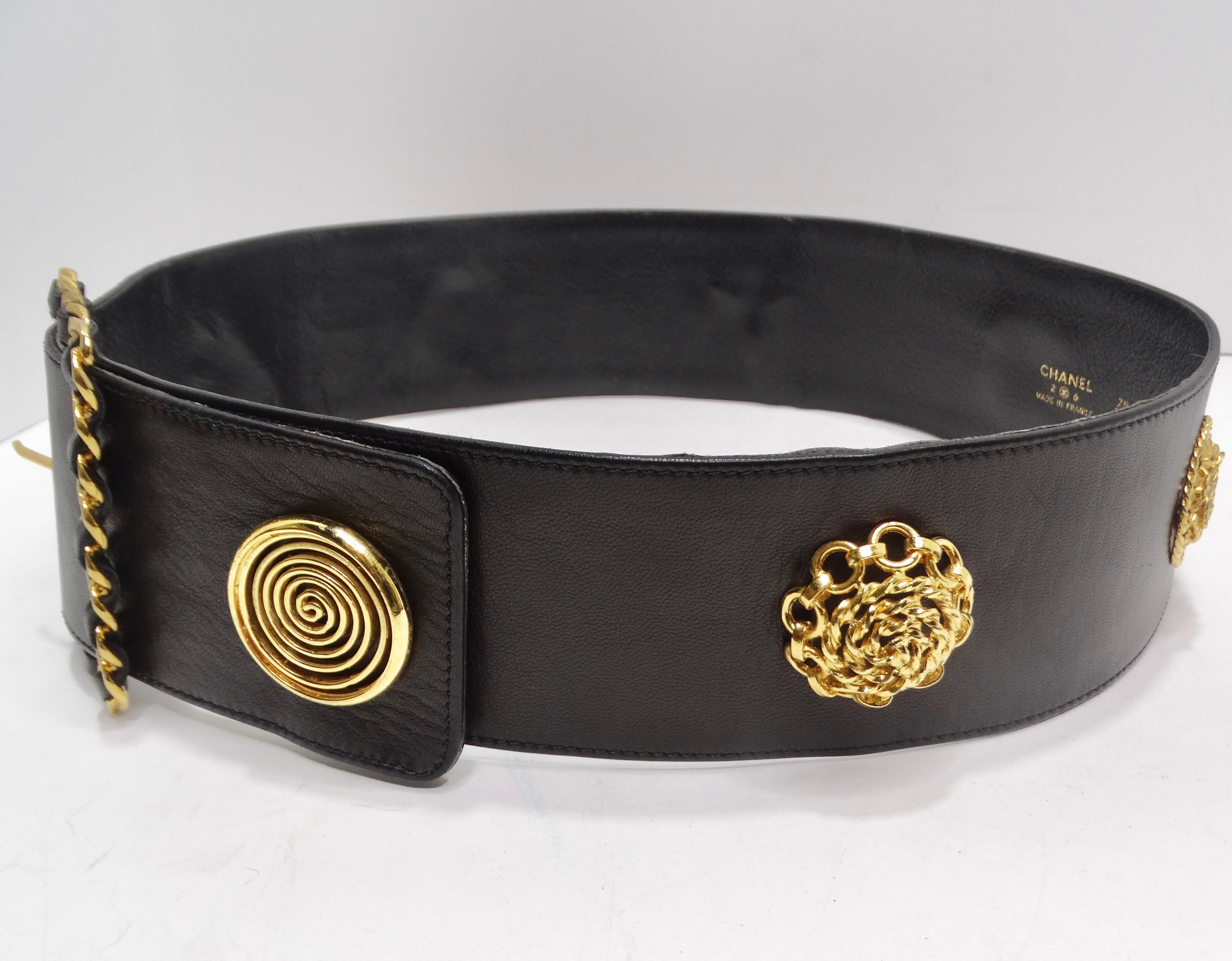Chanel Rare 1980 Victoire De Castellane Gold Tone Black Leather Belt en vente 3