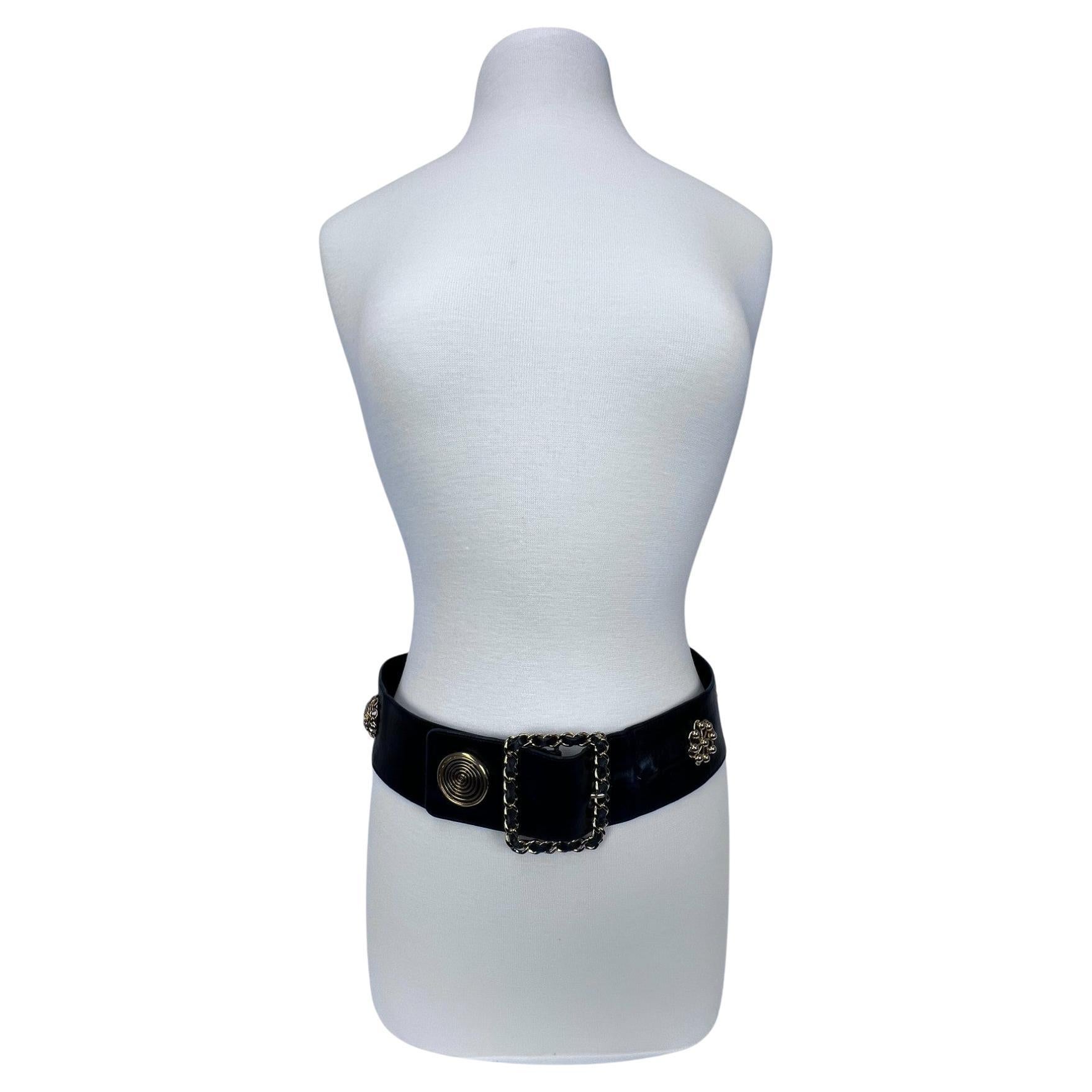 Chanel Rare 1980s Victoire De Castellane Gold Tone Black Leather Belt