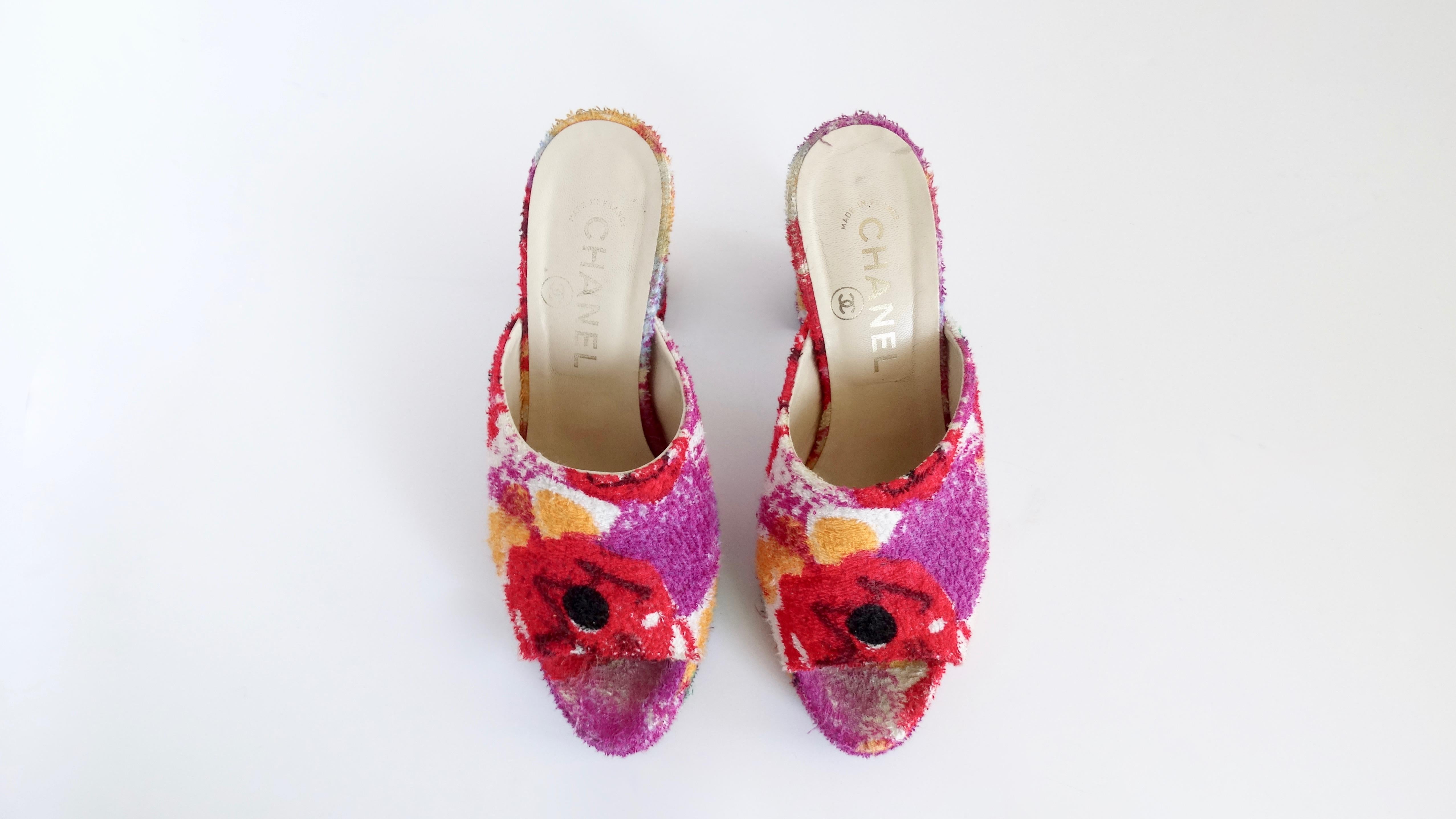 Pink Chanel Rare 1990s Floral Terry-Cloth Mules 