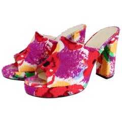 Retro Chanel Rare 1990s Floral Terry-Cloth Mules 