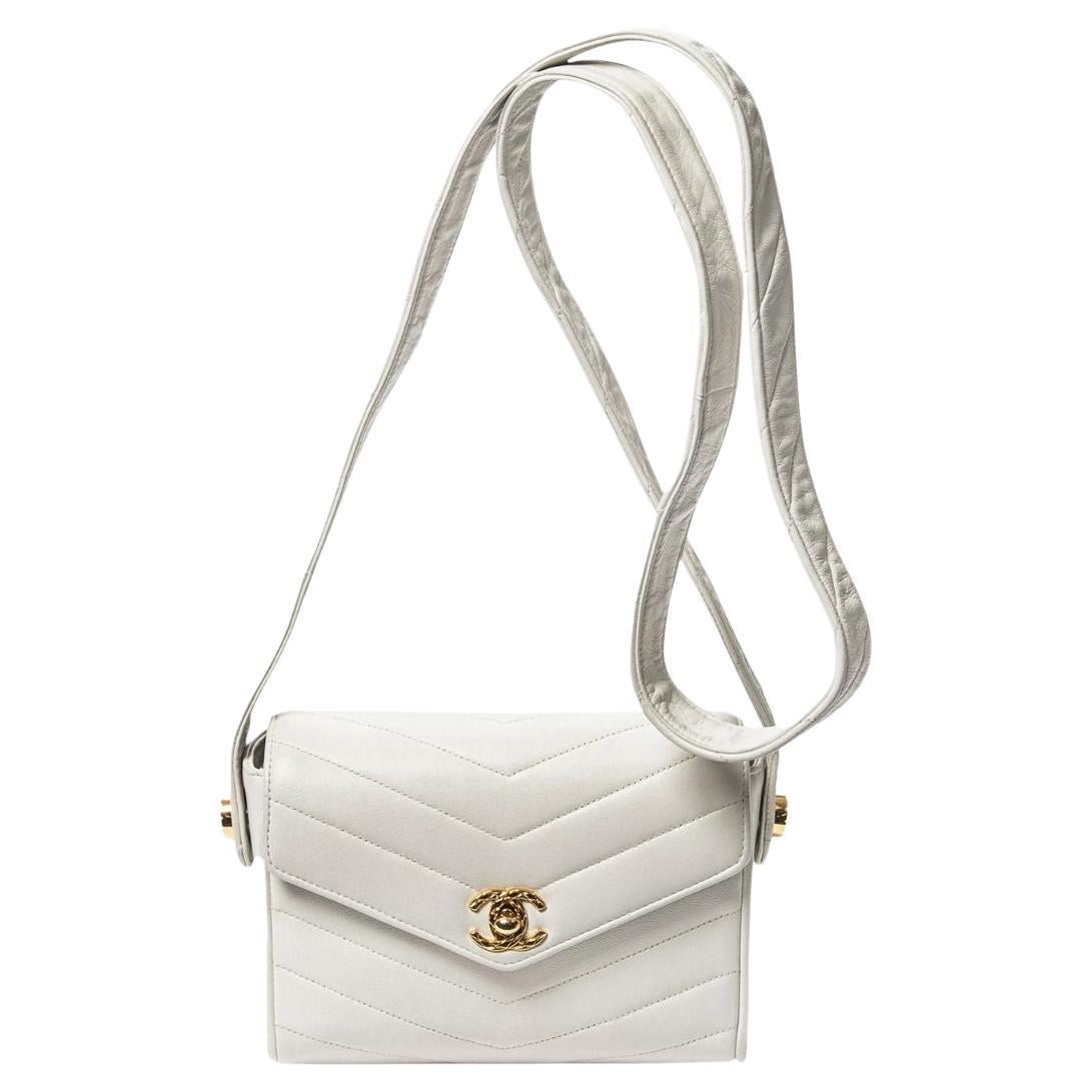 Chanel Rare 1991 Ivory Chevron Quilted Crossbody Bag For Sale