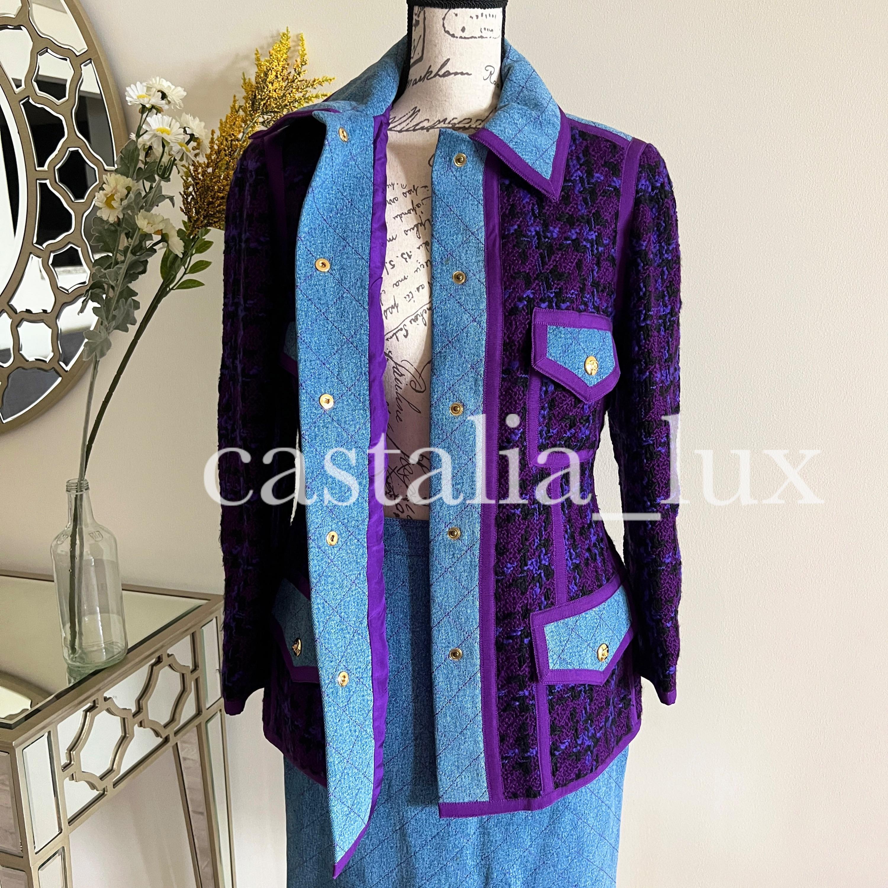 Chanel Rare 1991 Supermodels Tweed and Denim Suit For Sale 7