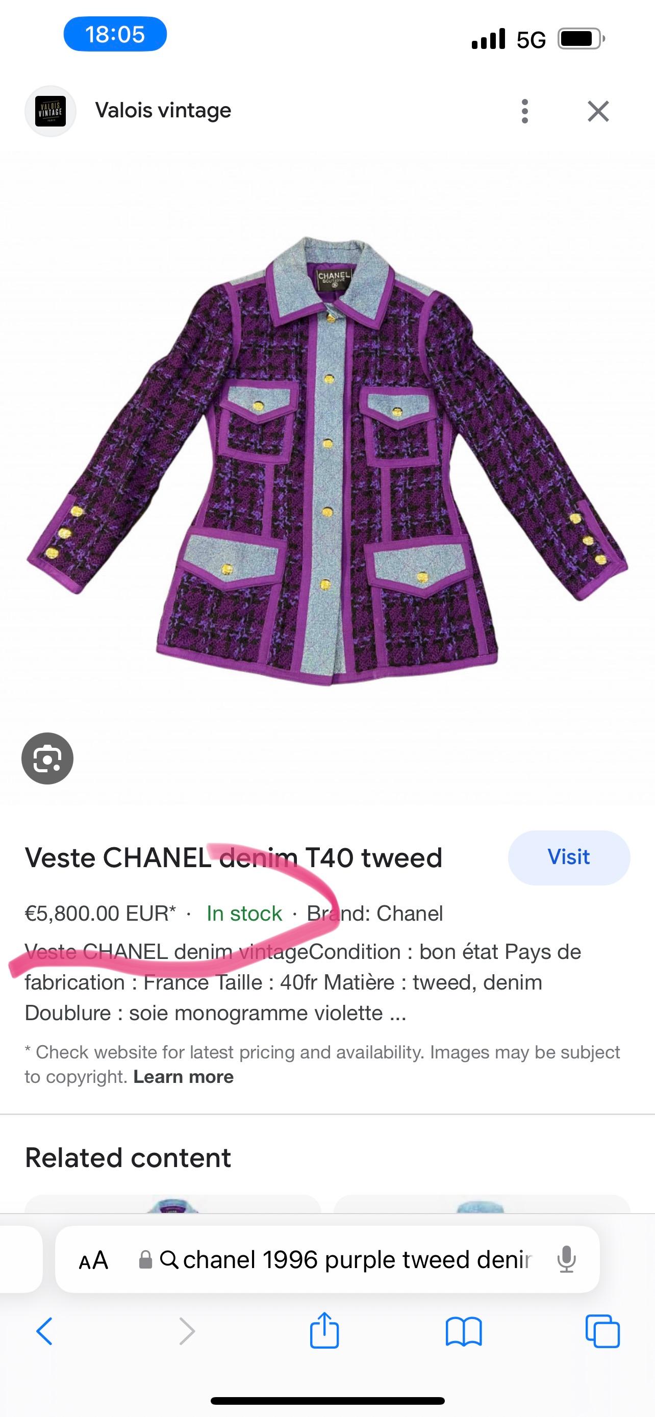 Costume Chanel Supermodels rare en tweed et jean, 1991 Unisexe en vente