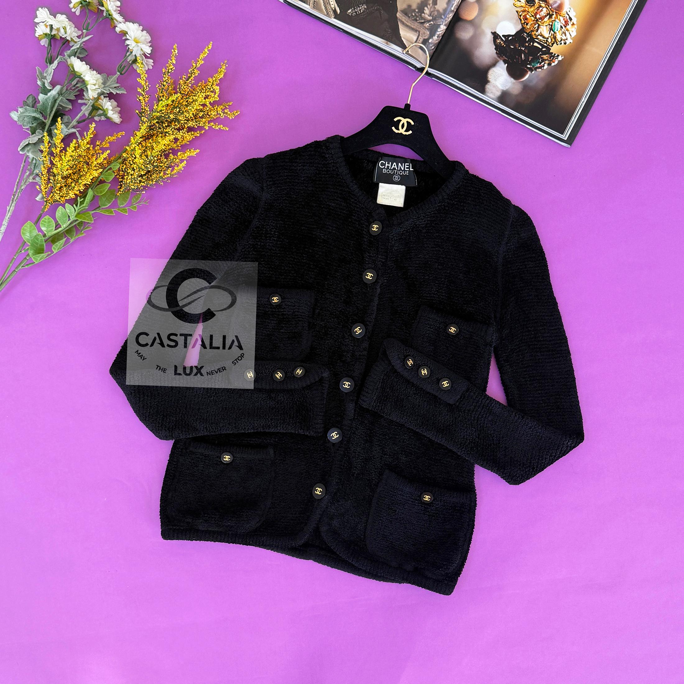 Women's or Men's Chanel Rare 1995 Fall Black Teddy Plush Jacket 40 FR