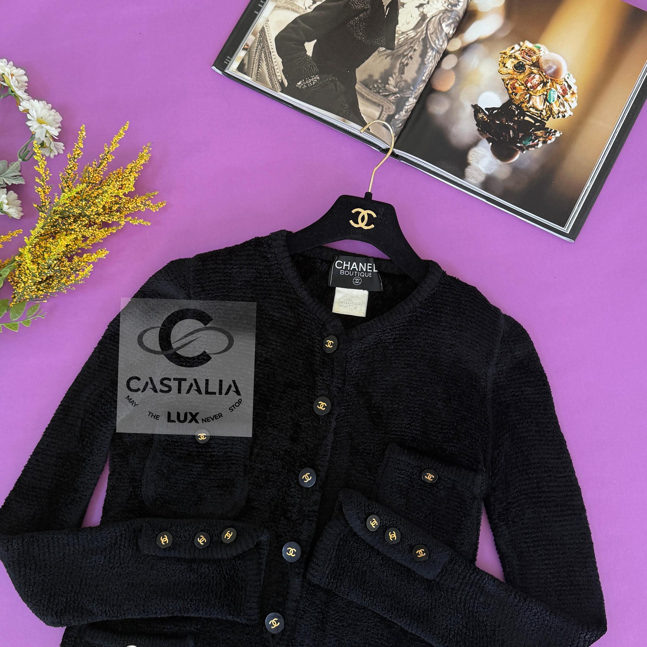 Chanel Rare 1995 Fall Black Teddy Plush Jacket 40 FR 1
