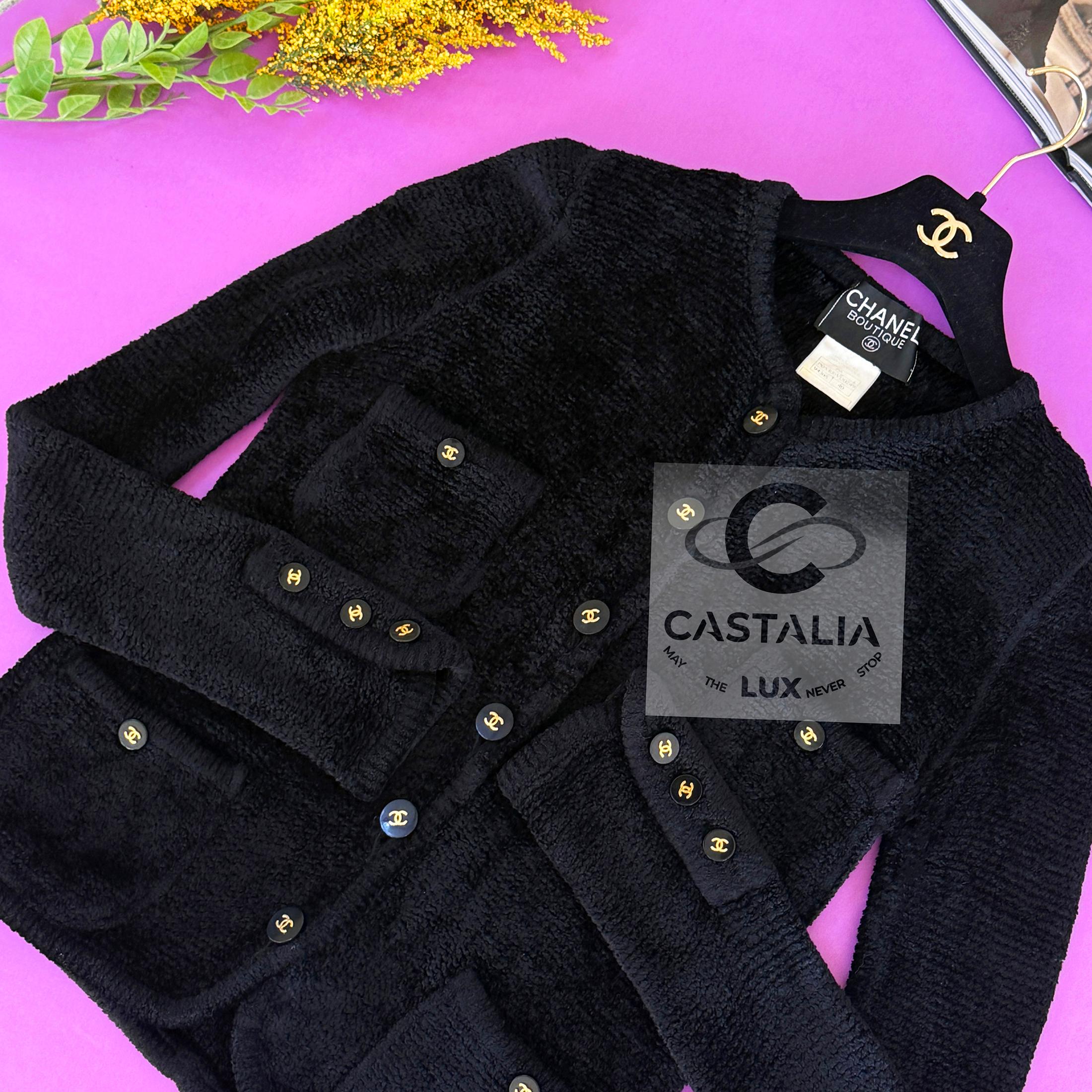 Chanel Rare 1995 Fall Black Teddy Plush Jacket 40 FR 2