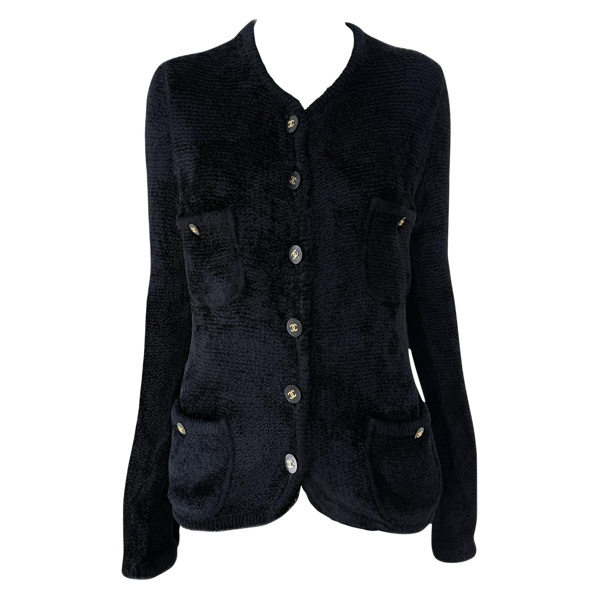 Chanel Seltene 1995 Herbst Schwarze Teddy Plüschjacke 40 FR
