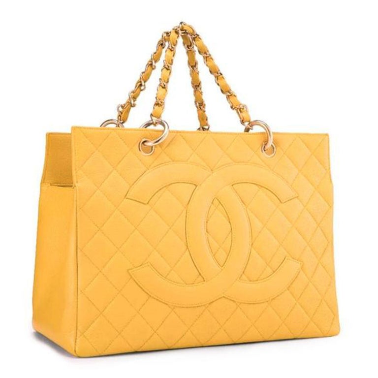 Chanel Rare 1997 Vintage Large Cc Logo Gst Grand Neon Orange Caviar Leather  Tote For Sale at 1stDibs