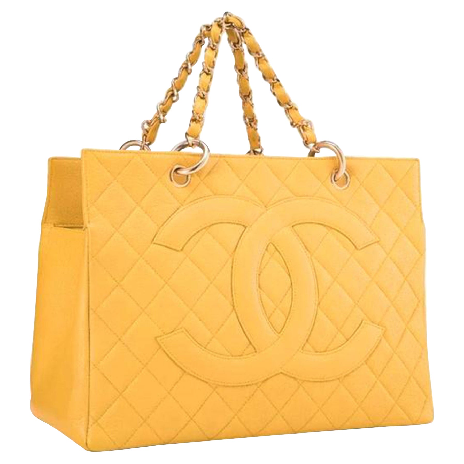 Chanel Rare 1997 Vintage Large Cc Logo Gst Grand Neon Orange Caviar Leather Tote