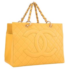 Chanel Rare 1997 Vintage Large Cc Logo Gst Grand Neon Orange Caviar Leather Tote