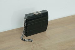 Chanel Rare 2002s Black Perspex Lucite Minaudiere Clutch / Chain Wristlet