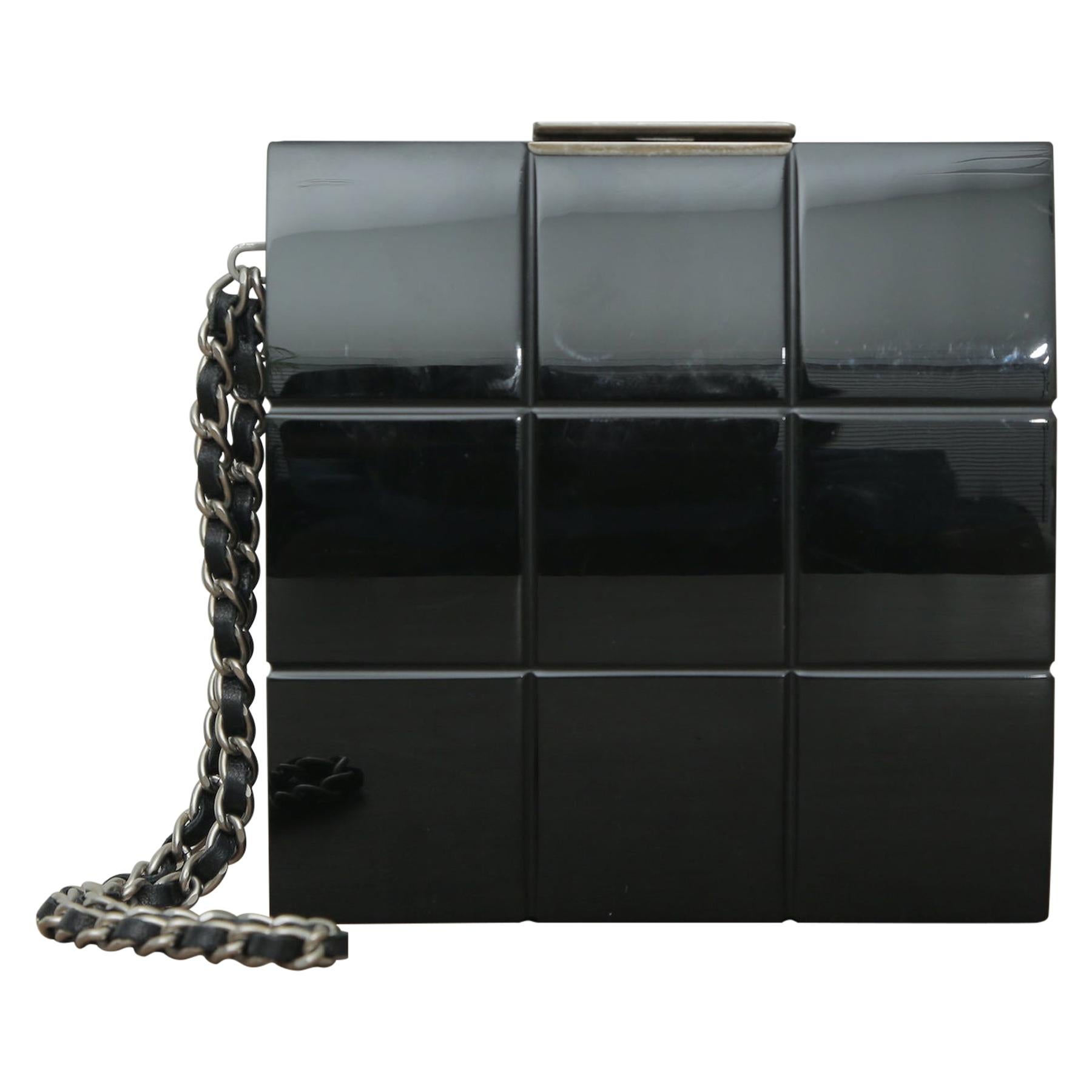 Chanel Rare 2002s Black Perspex Lucite Minaudiere Clutch / Chain Wristlet
