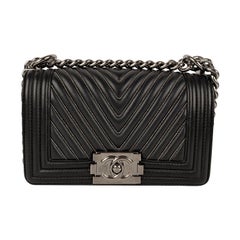 Chanel Rare 2014 Herringbone Chevron Silver Embroidered Boy Bag