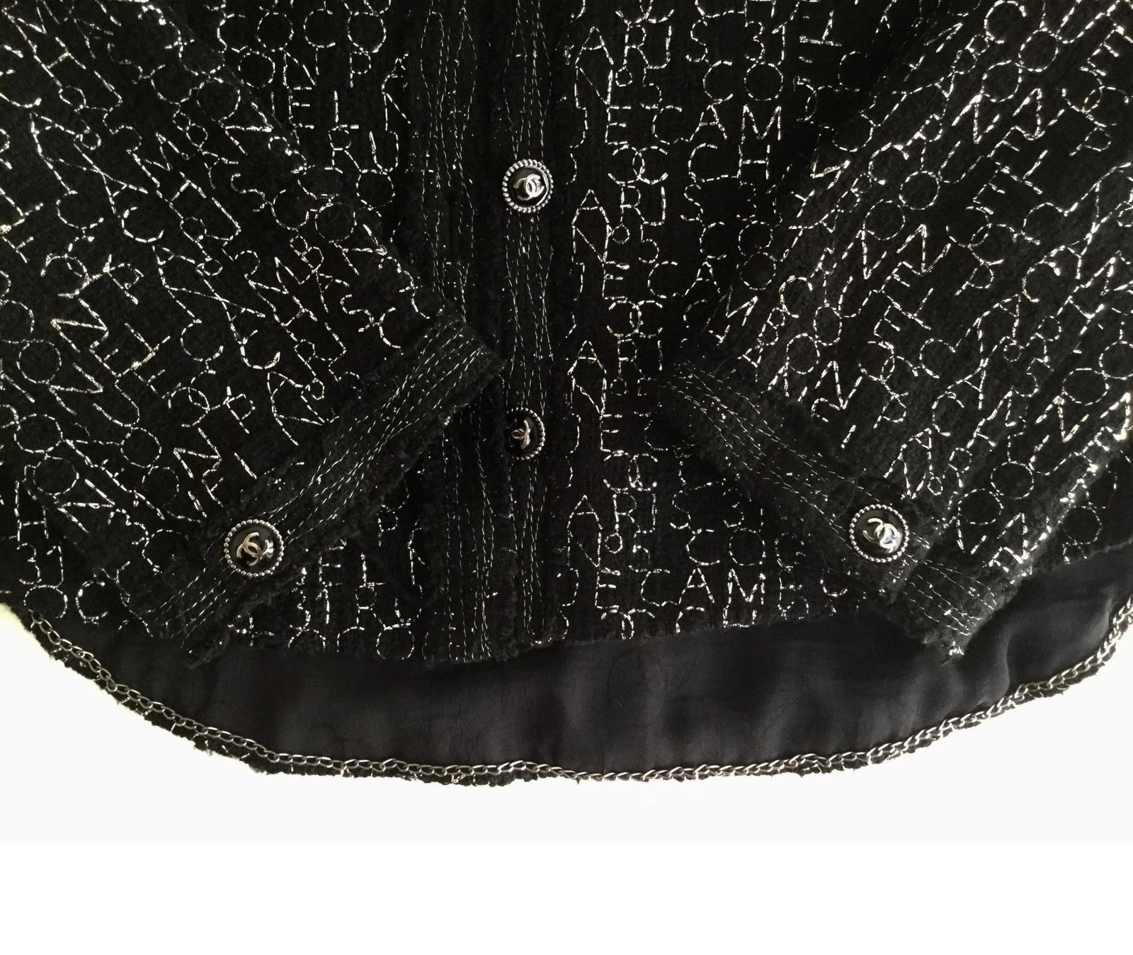Chanel Rare 31 Rue Cambon And Logo Black Tweed Jacket  In Excellent Condition In Dubai, AE