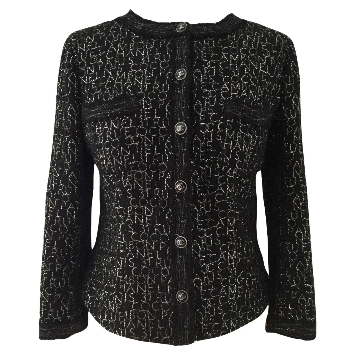 Chanel Rare 31 Rue Cambon And Logo Black Tweed Jacket