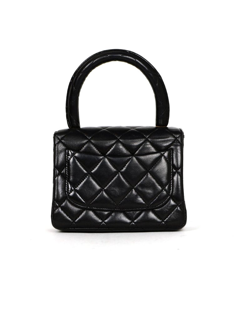 Chanel '90s Black Vintage Quilted Mini Flap Bag with Leather Laced Handle