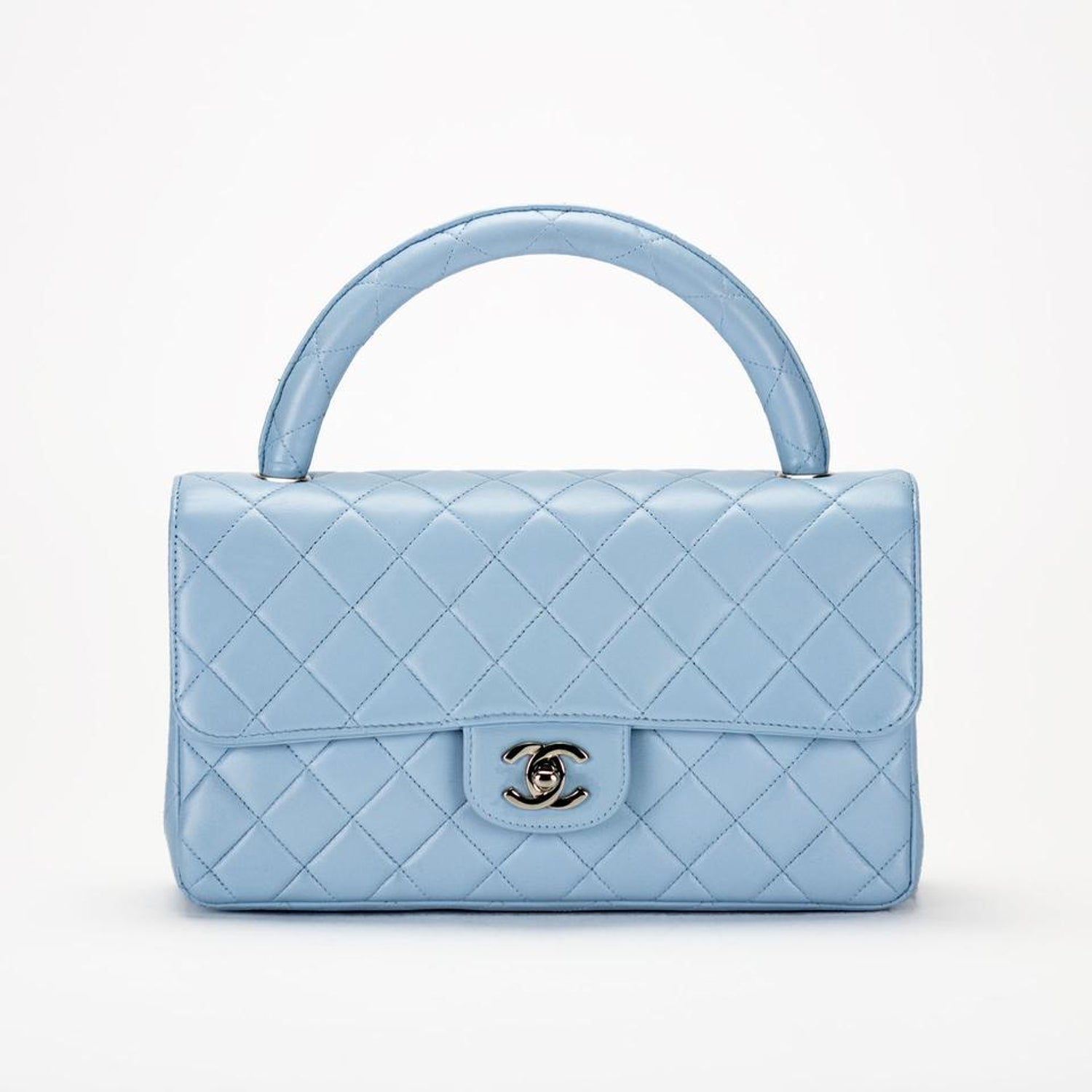 Chanel Rare 90's Vintage Quilted Light Blue Lambskin Top Handle Classic  Flap Bag For Sale at 1stDibs | blue chanel bag, baby blue bag, baby blue chanel  bag