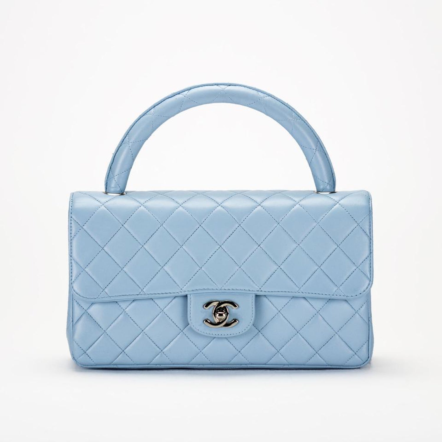 Chanel Rare 90 S Vintage Quilted Light Blue Lambskin Top Handle Classic Flap Bag For Sale At 1stdibs