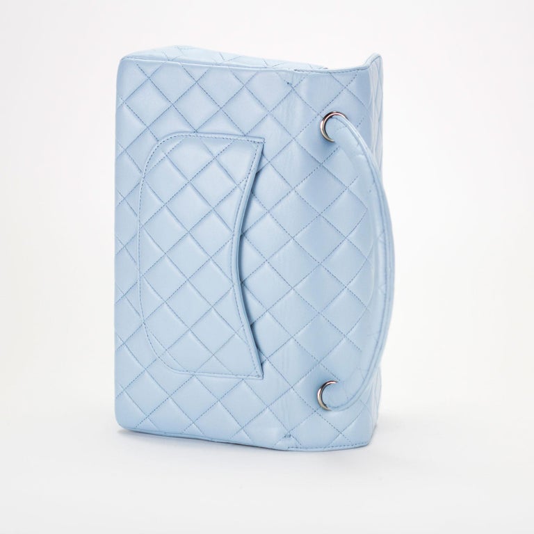 Chanel Rare 90's Vintage Quilted Light Blue Lambskin Top Handle
