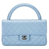 Chanel Rare 90's Vintage Quilted Light Blue Lambskin Top Handle Classic Flap  Bag at 1stDibs