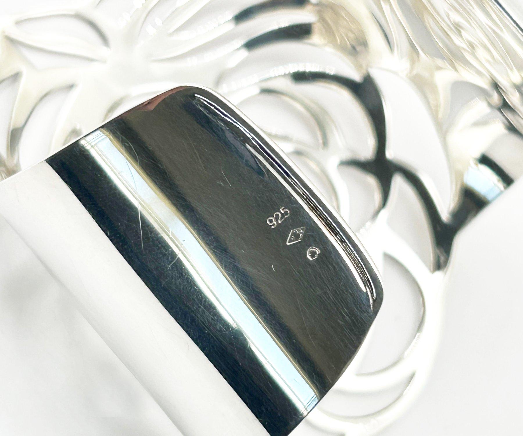 Chanel Rare 925 Solid Silver Camellia Cutout Bangle Cuff Bracelet For Sale 1