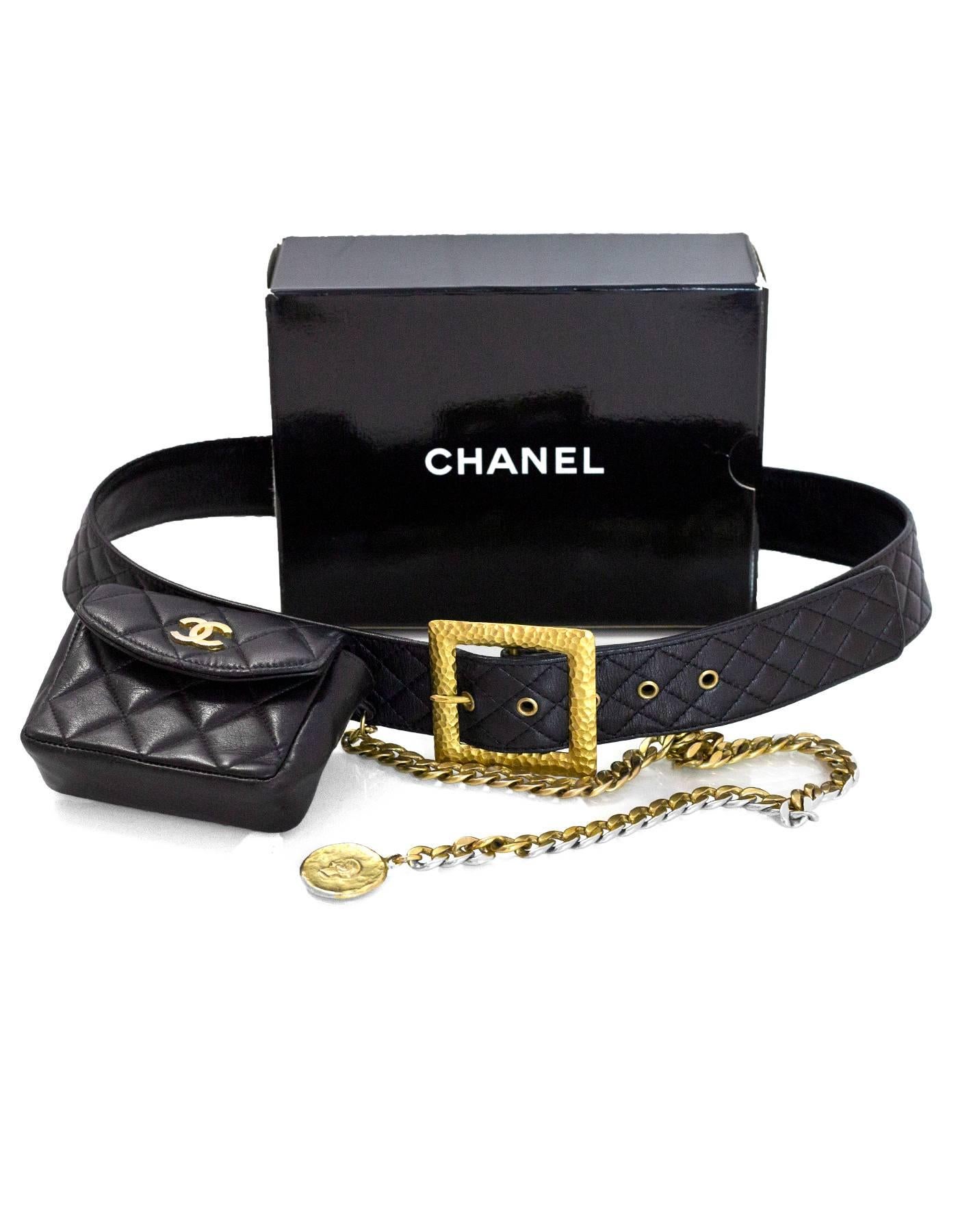 Chanel Vintage Black Quilted Leather Belt Bag Fanny Pack with Chain, 1994 8