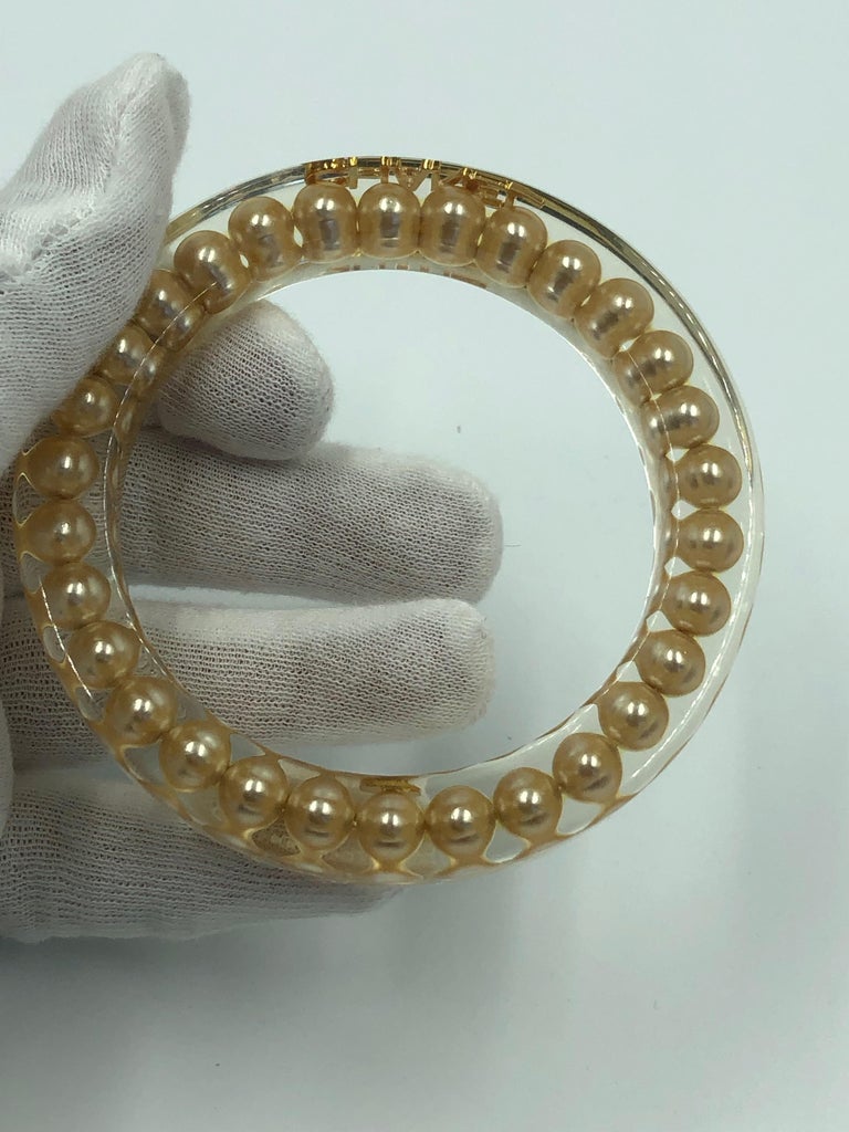 Chanel Rare Authentic Lucite Faux Pearl Bangle Bracelet For Sale at 1stDibs