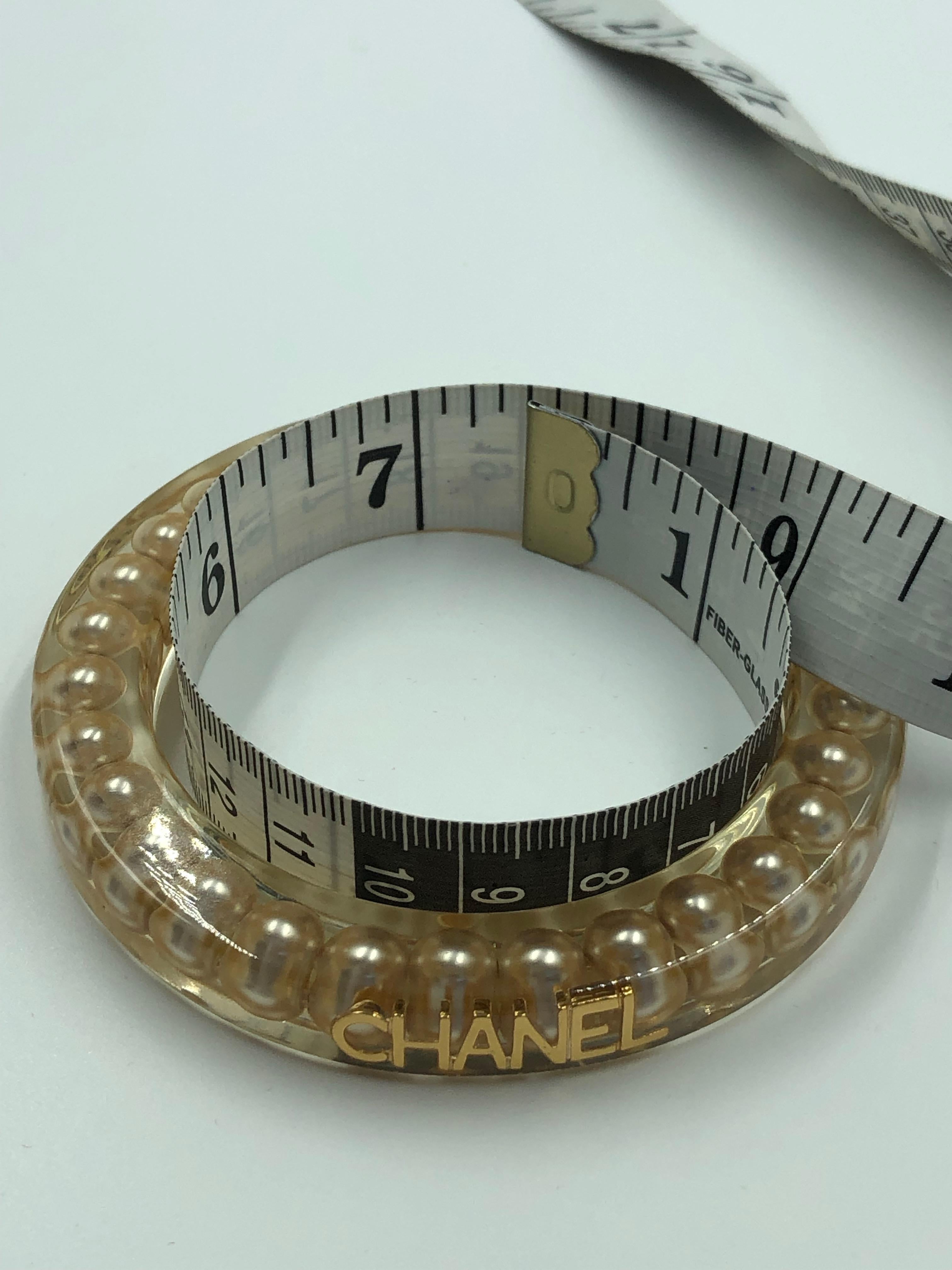 Chanel Rare Authentic Lucite Faux Pearl Bangle Bracelet For Sale 2