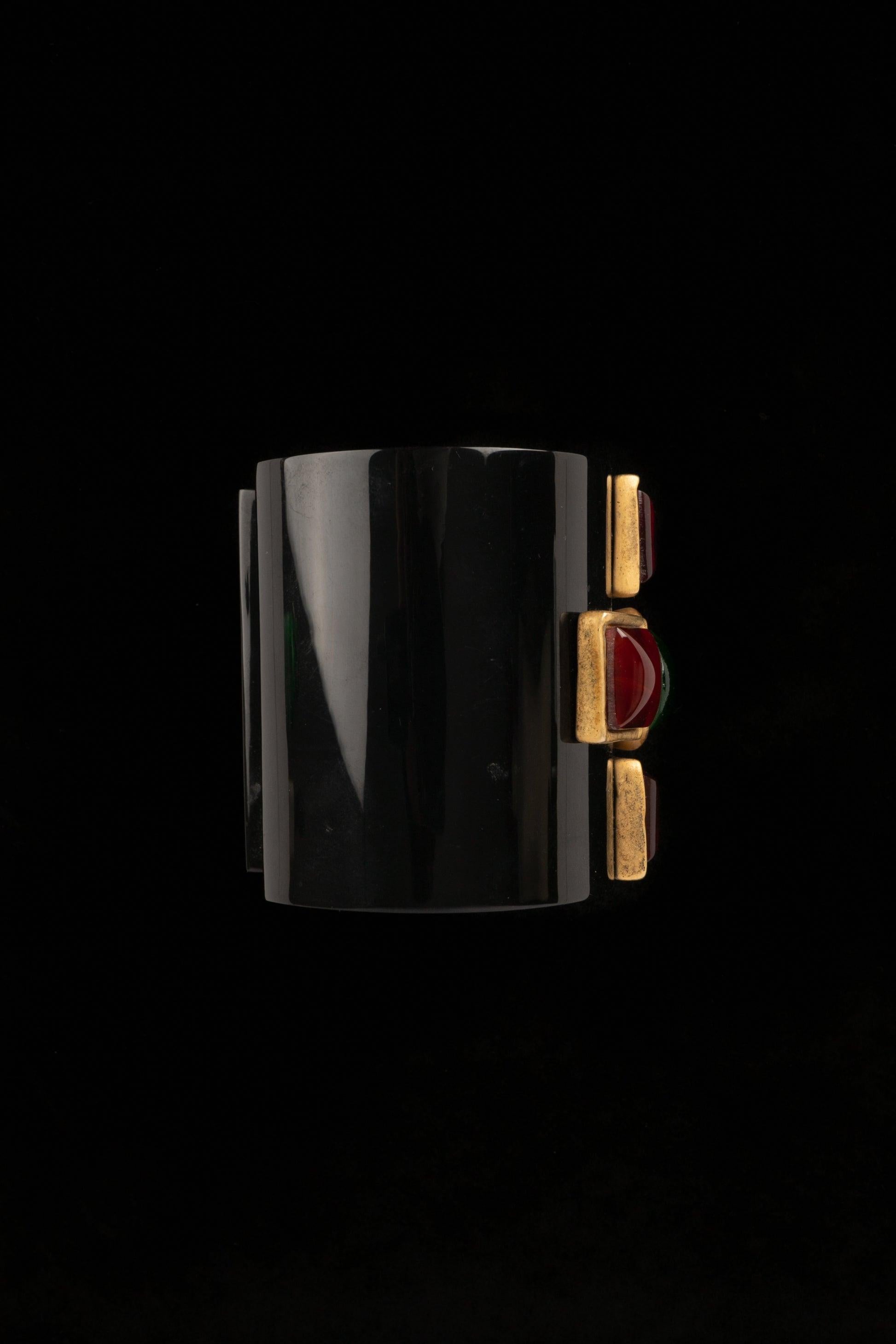 Chanel Rare Bakelite Cuff Bracelet Topped with Resin Cabochons, 1990s For Sale 1