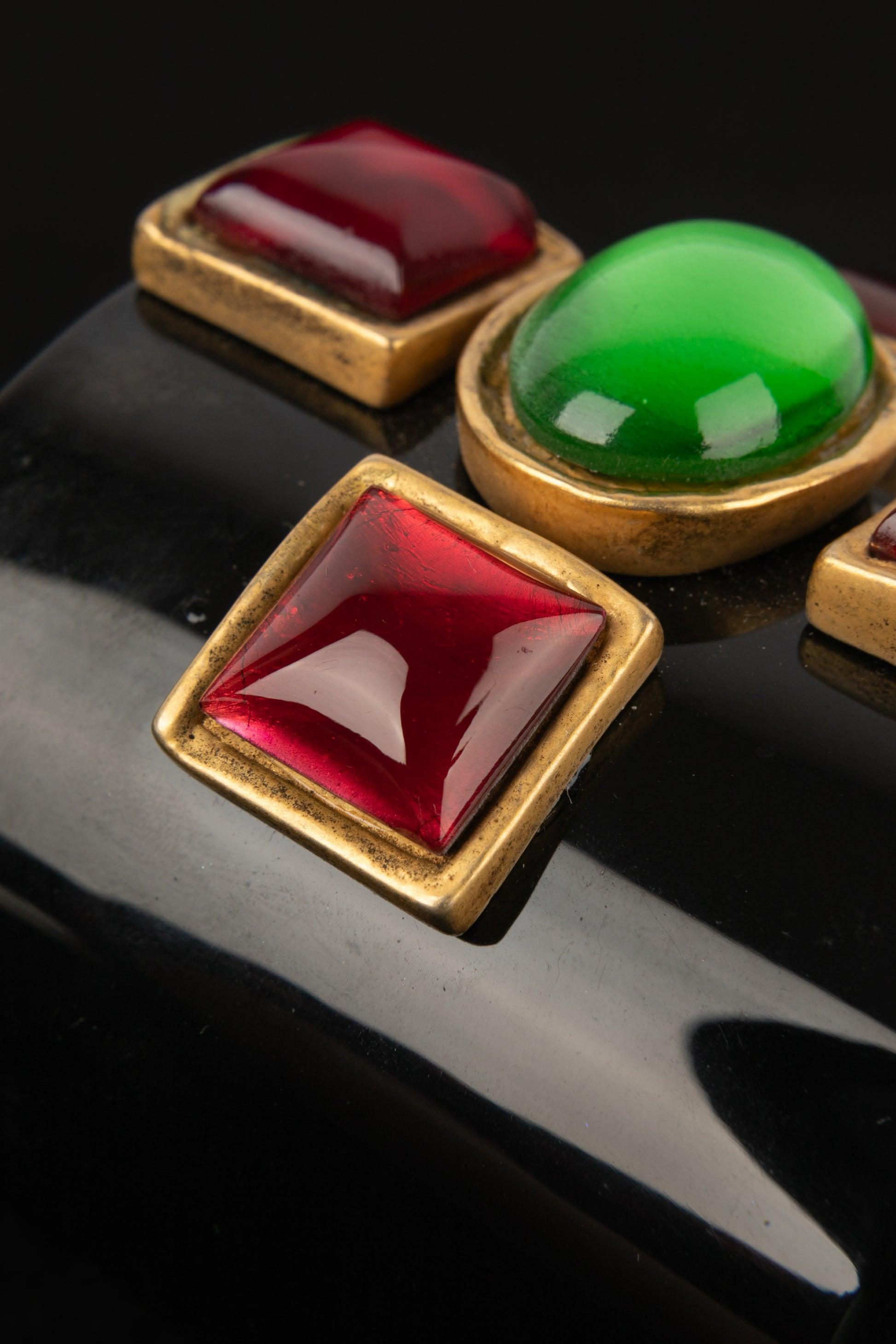 Chanel Rare Bakelite Cuff Bracelet Topped with Resin Cabochons, 1990s For Sale 2