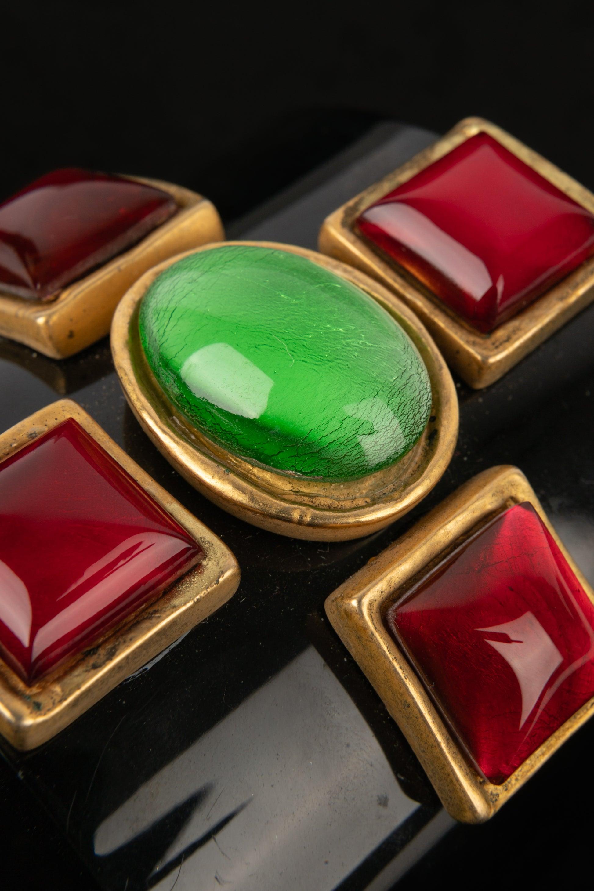Chanel Rare Bakelite Cuff Bracelet Topped with Resin Cabochons, 1990s For Sale 4