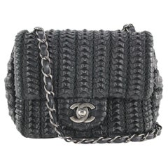 Chanel Rare Basket Weave Leather Mini Square Classic Flap SHW 1CJ0104
