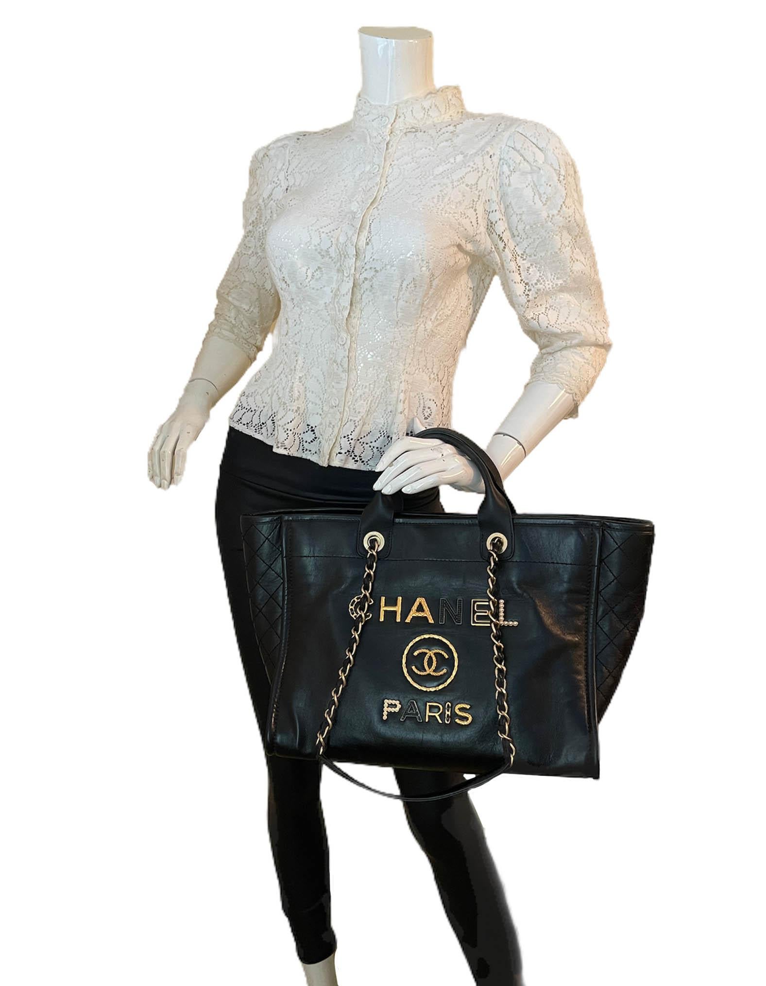 Chanel RARE Black Aged Calfskin Leather Medium Charms Deauville Tote Bag at 1stDibs chanel tote bag leather chanel paris tote chanel black leather tote bag