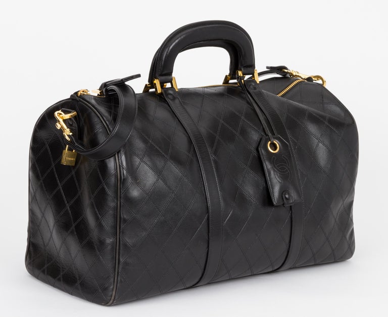 Chanel Rare Black Diamond Quilted Duffle Travel Bag at 1stDibs chanel