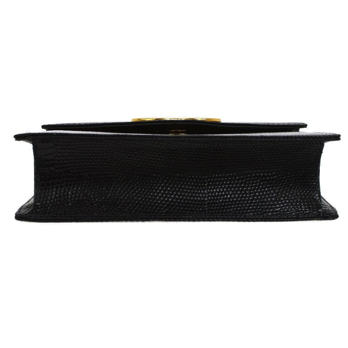 Chanel Black Exotic Leather Gold Hardware Logo Evening Shoulder Flap Bag 1