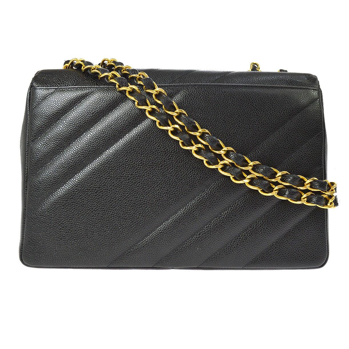Chanel Rare Black Leather Chevron Jumbo Gold Evening Shoulder Flap Bag 1