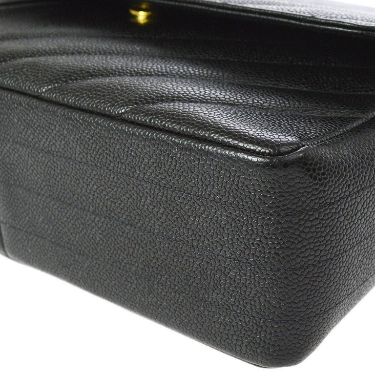 Chanel Rare Black Leather Chevron Jumbo Gold Evening Shoulder Flap Bag ...