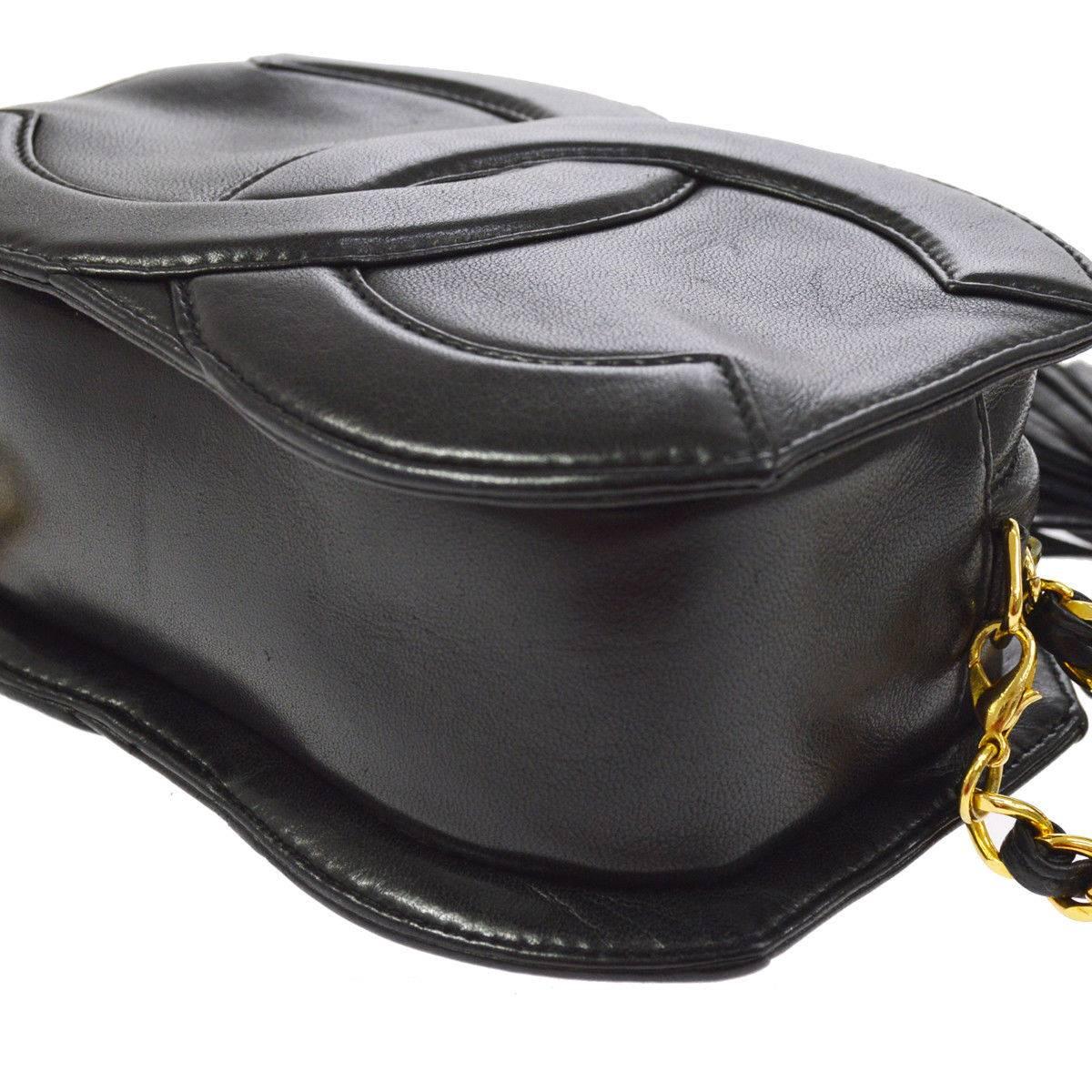 Chanel Black Leather Gold Charm Evening Party Crossbody Camera Shoulder Bag 1