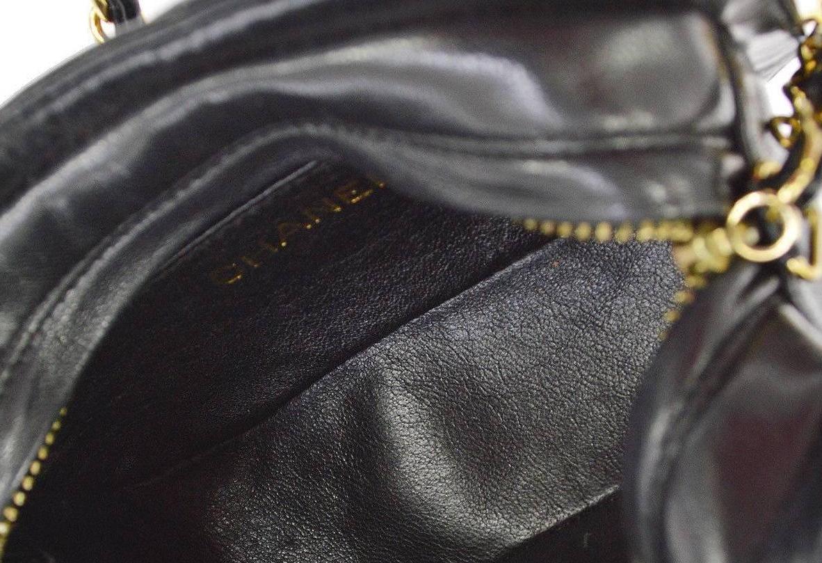 Chanel Black Leather Gold Charm Evening Party Crossbody Camera Shoulder Bag 2