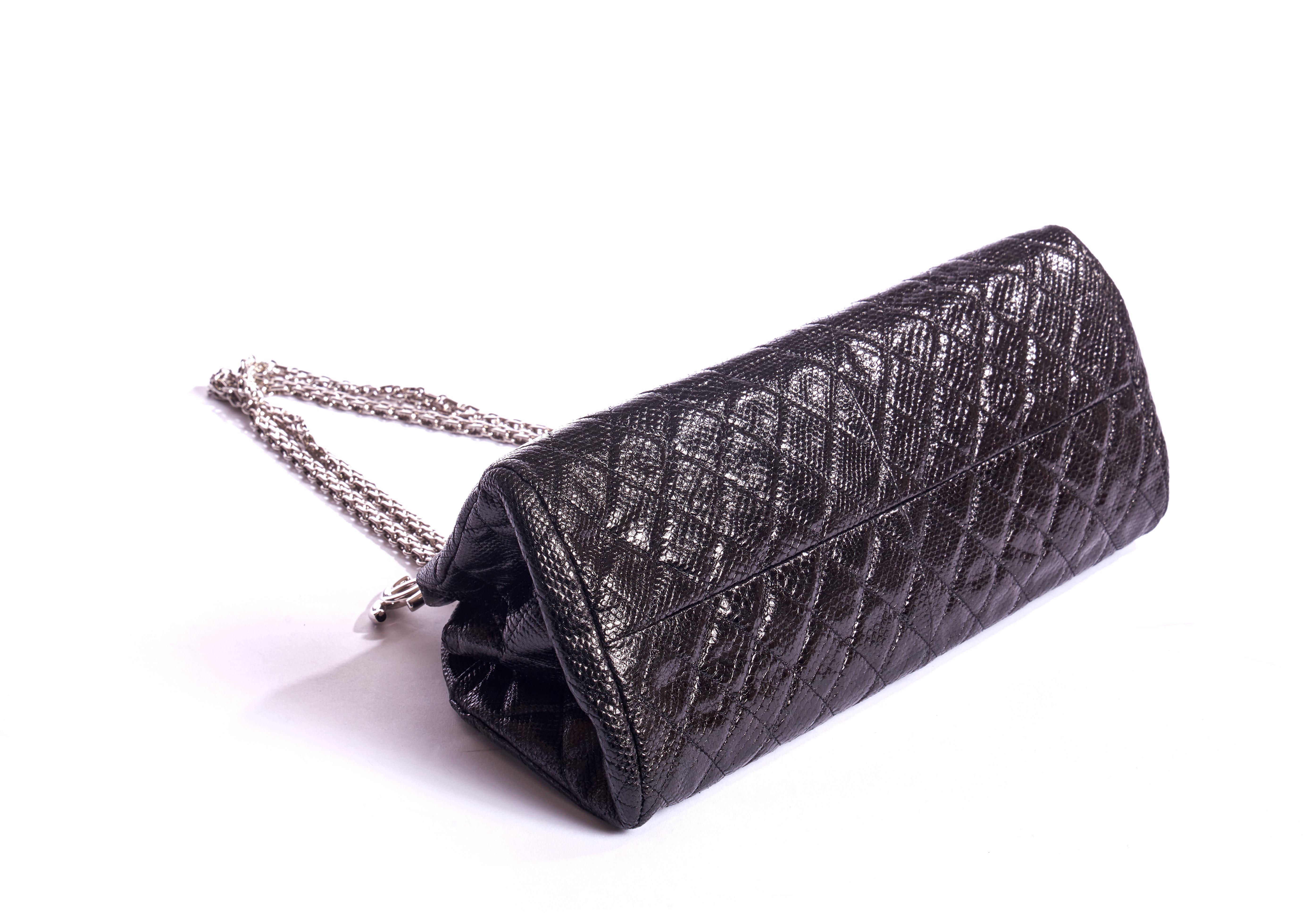 Chanel Rare Black Lizard Shoulder Bag For Sale 1