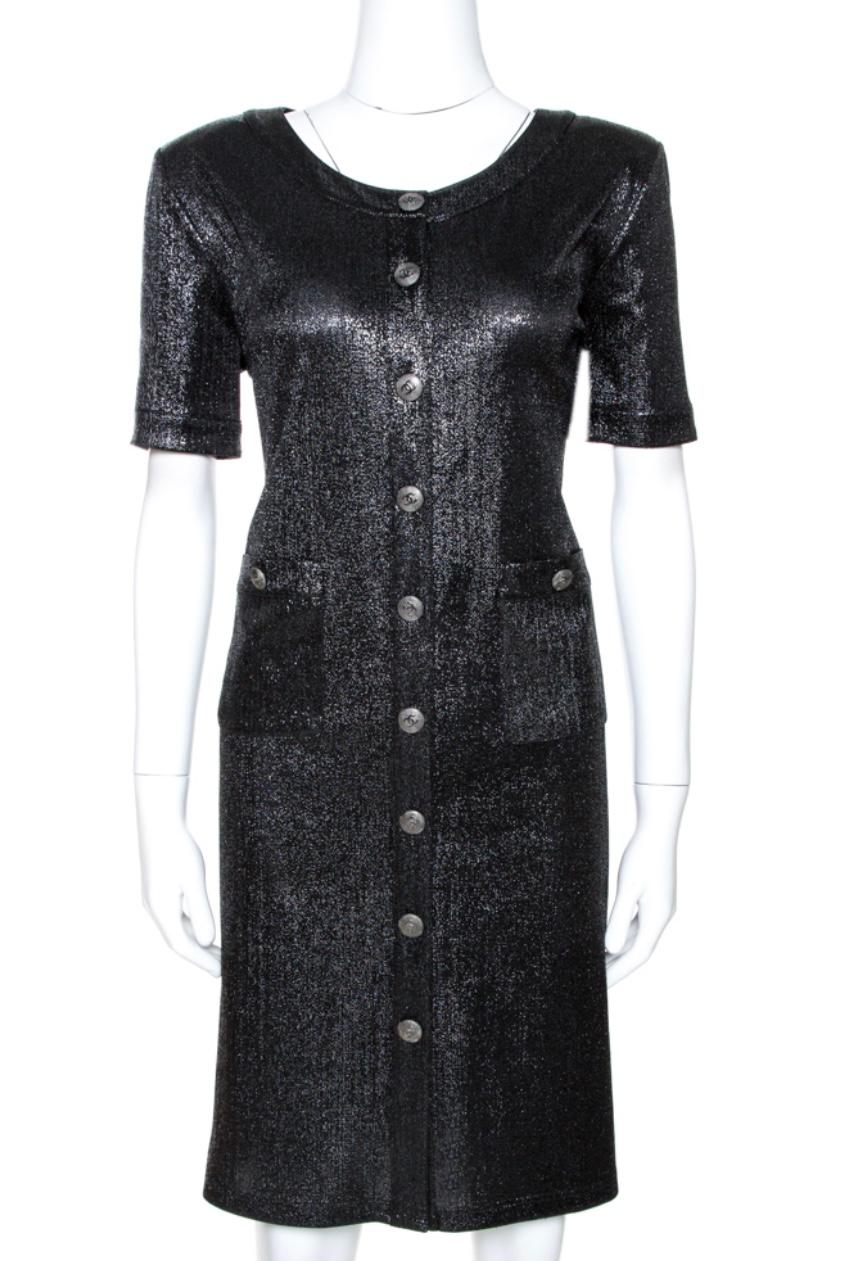 Rare black Chanel metallic lurex knit dress.
Size 38 FR, condition is pristine.
