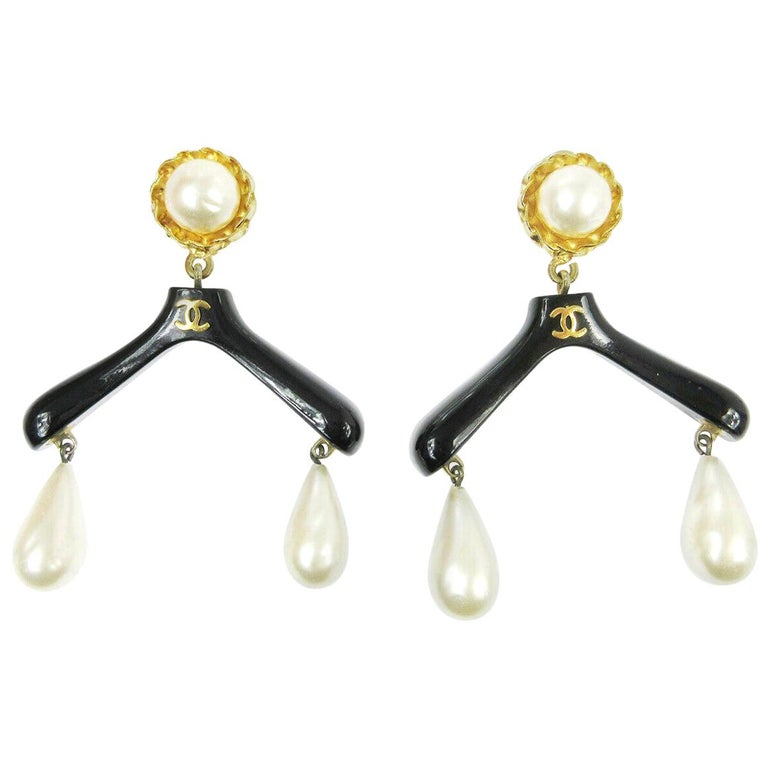 Chanel Rare Black/White Large CC Dangling Earrings at 1stDibs