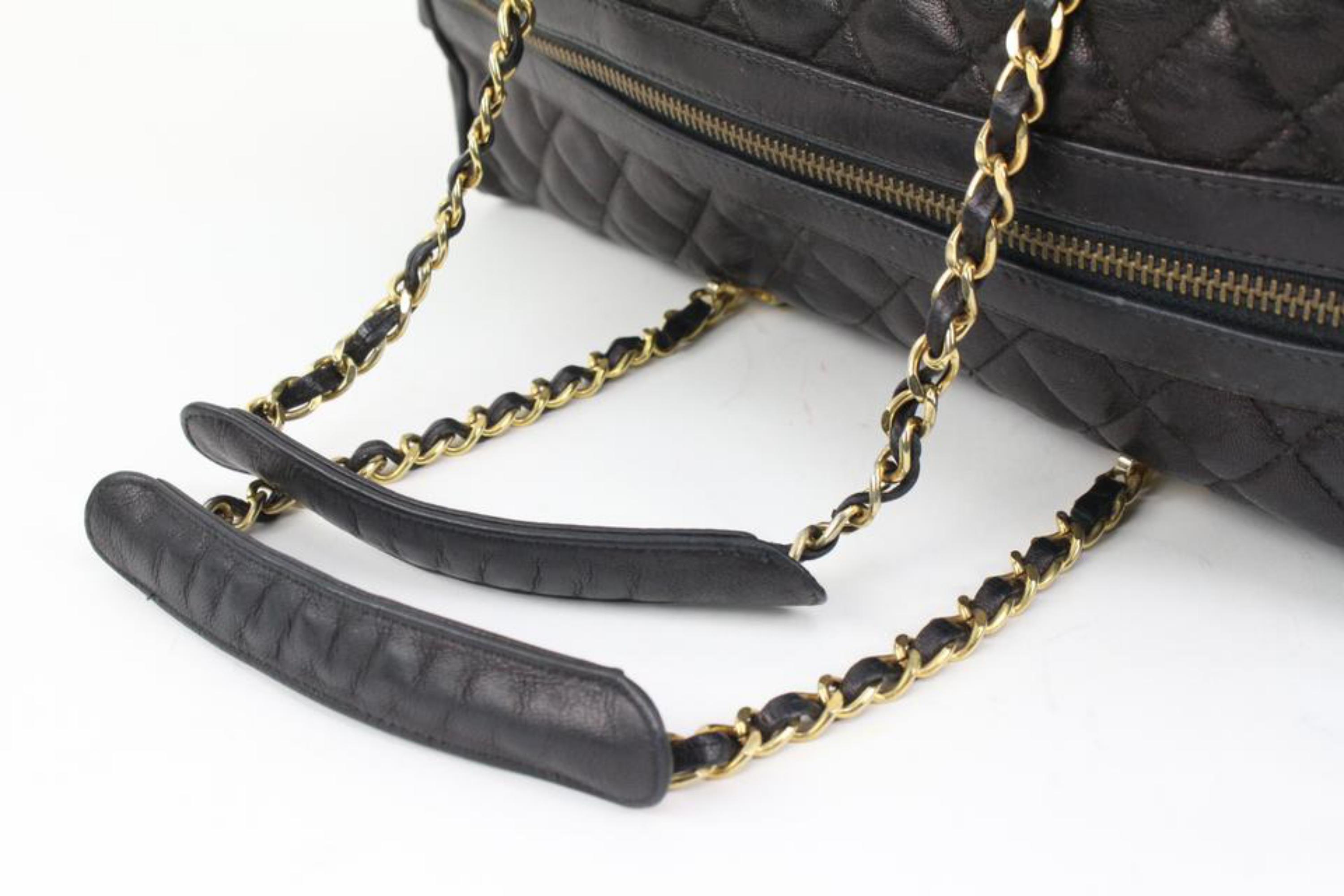 Women's Chanel Rare Black Quilted Lambskin Boston Gold Chain Duffle 38ck311s For Sale