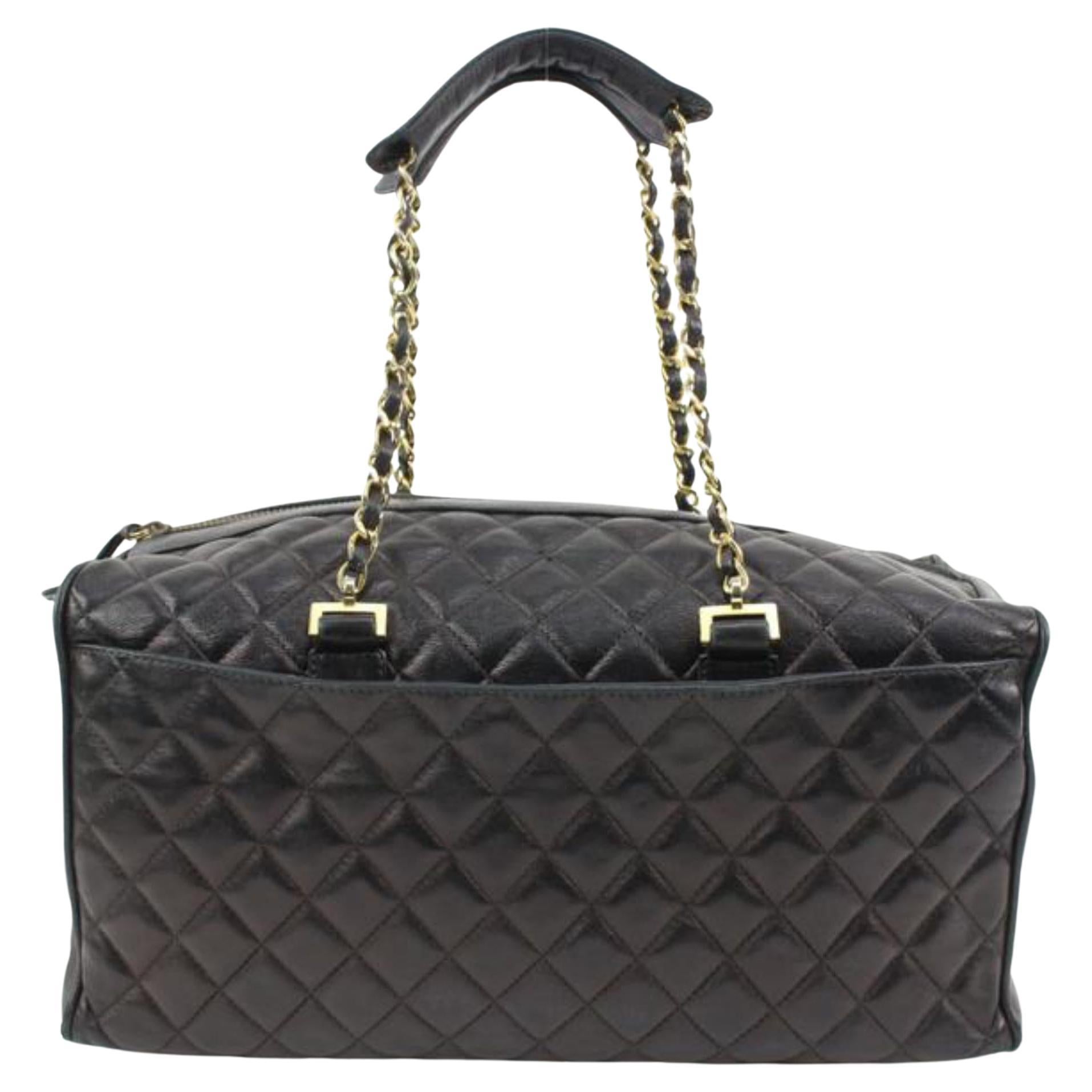 Chanel Rare Black Quilted Lambskin Boston Gold Chain Duffle 38ck311s For Sale