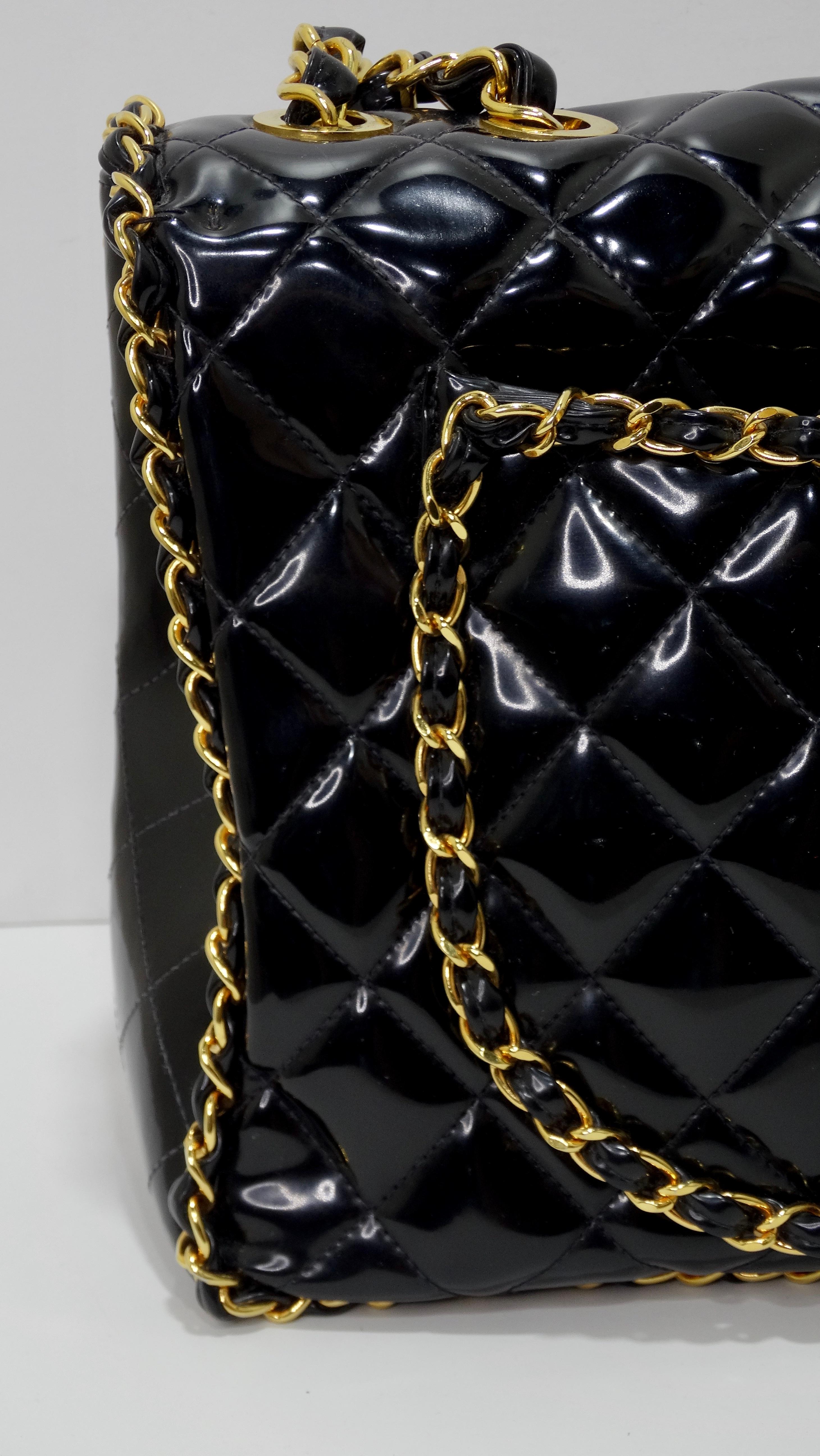 Chanel Rare Black Quilted Patent Leather Chain Around Maxi 6
