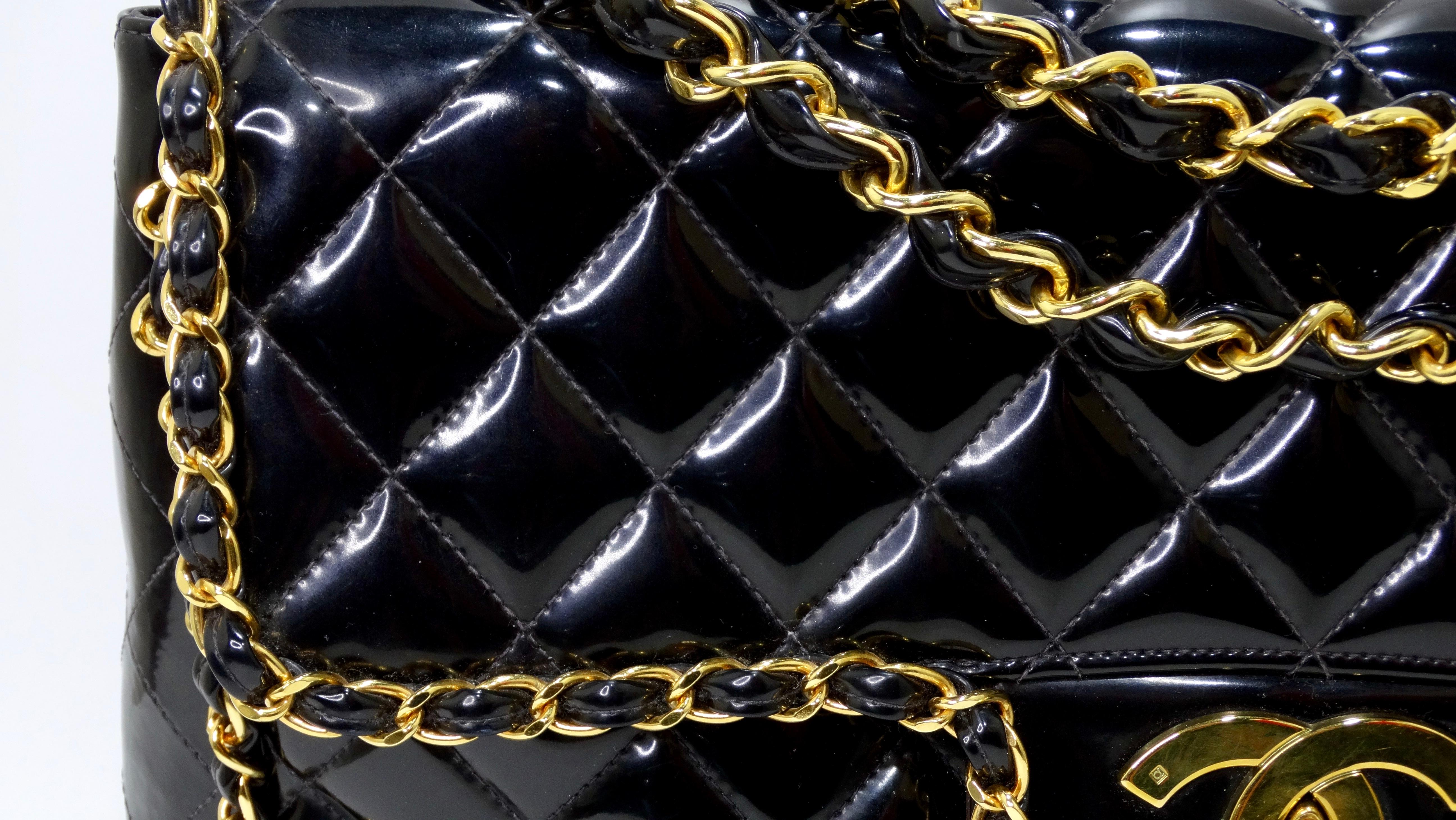 Chanel Rare Black Quilted Patent Leather Chain Around Maxi In Excellent Condition In Scottsdale, AZ