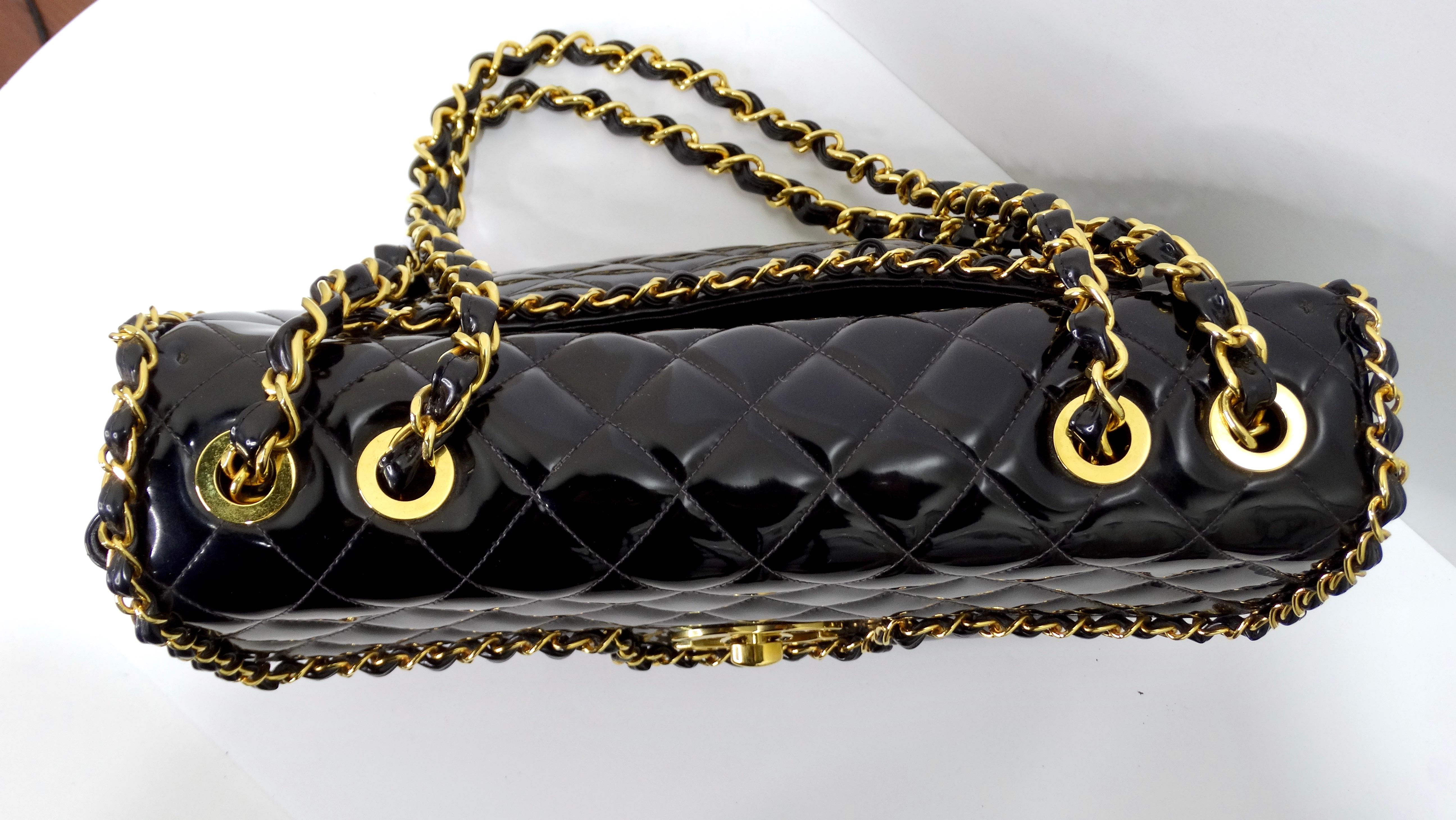 Chanel Rare Black Quilted Patent Leather Chain Around Maxi 1