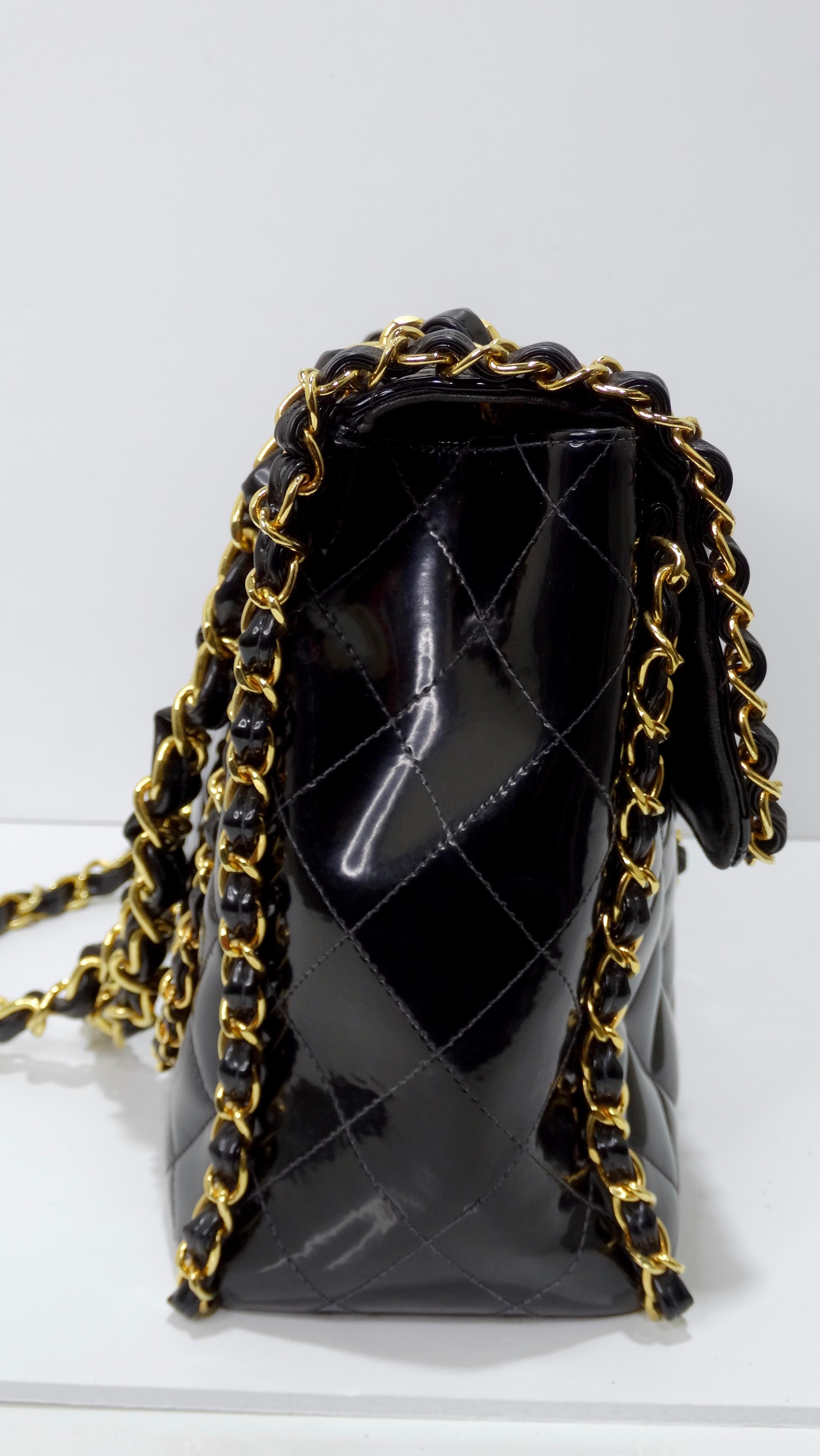Chanel Rare Black Quilted Patent Leather Chain Around Maxi 2