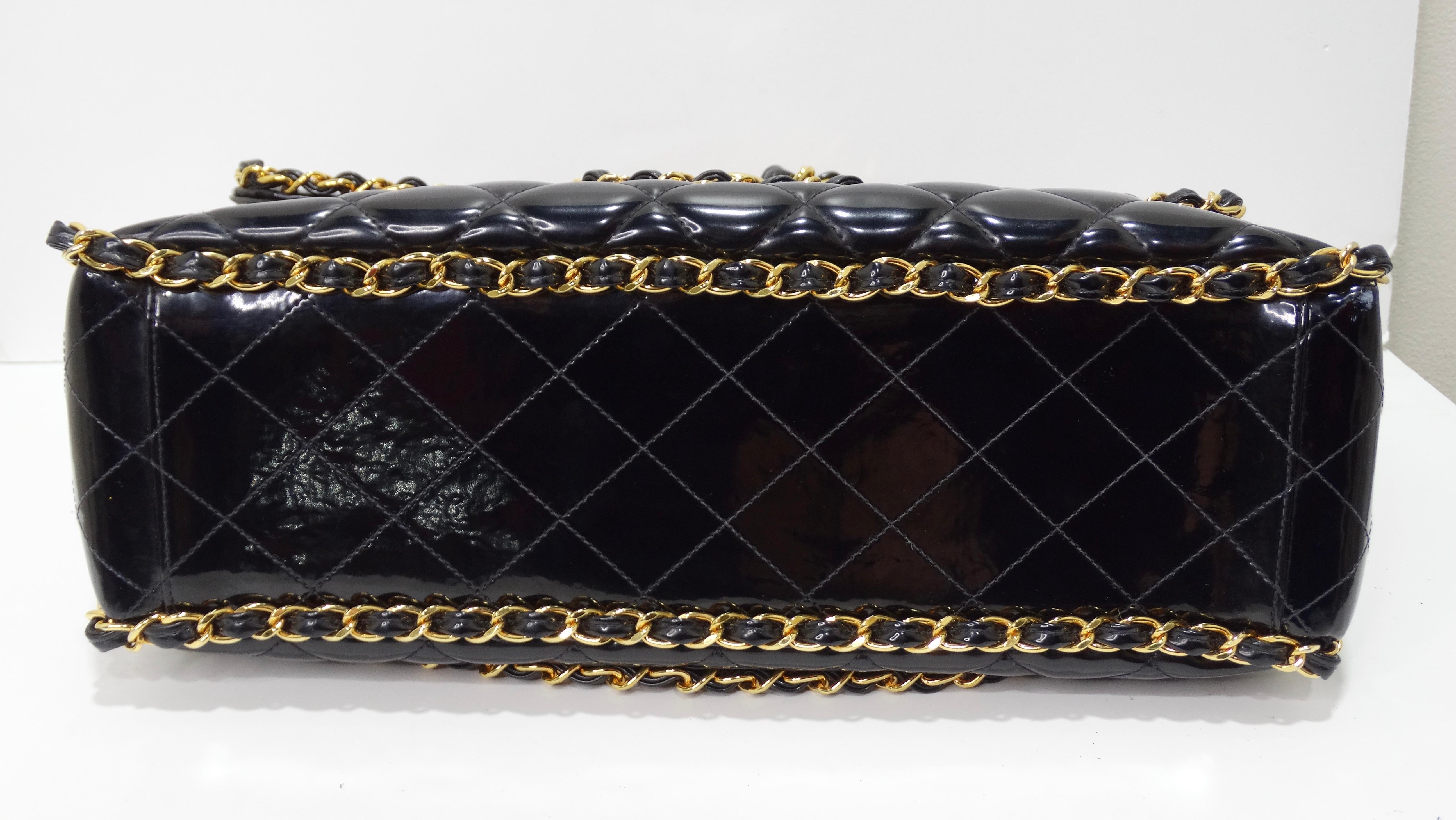 Chanel Rare Black Quilted Patent Leather Chain Around Maxi 3