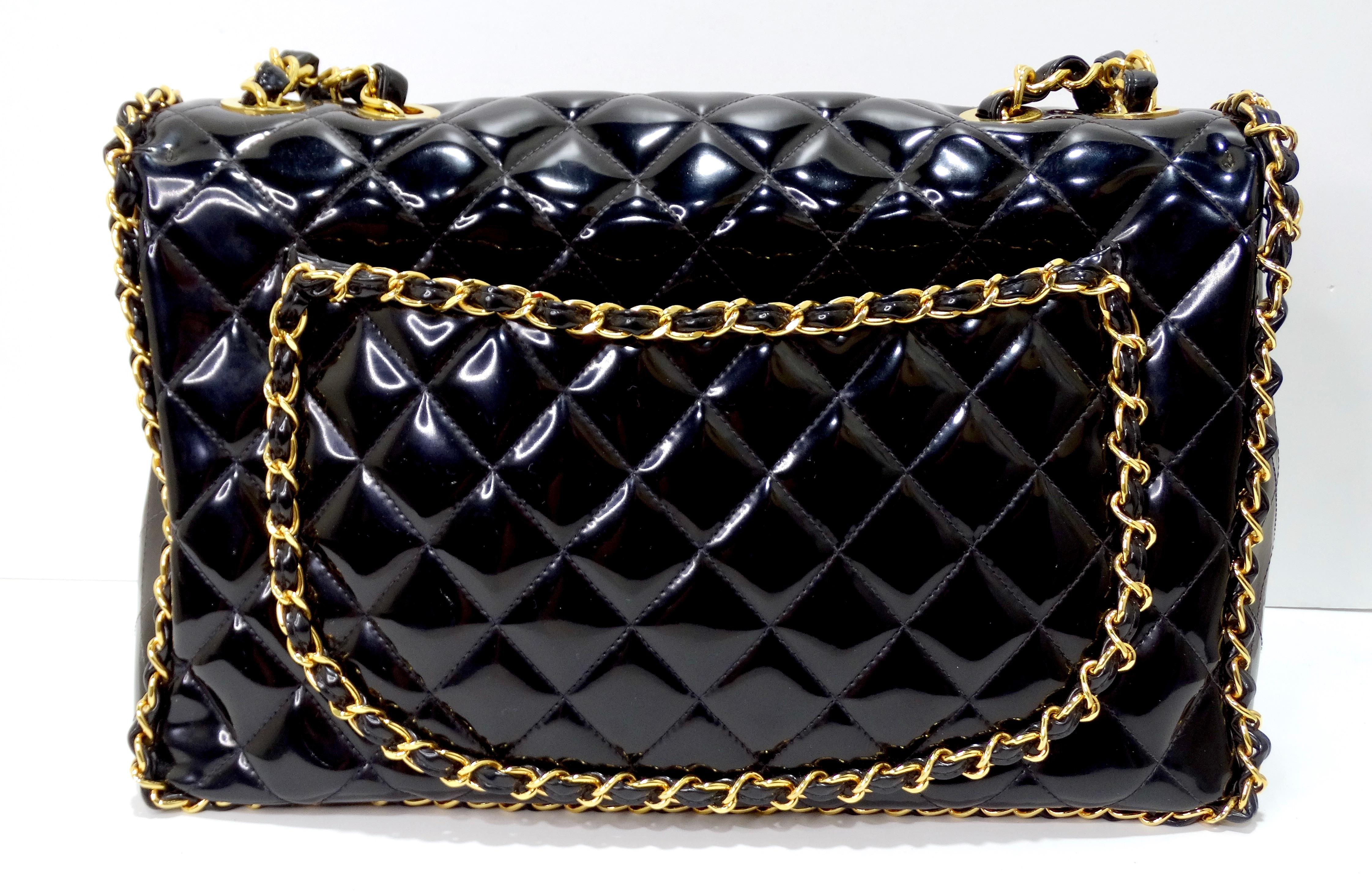 Chanel Rare Black Quilted Patent Leather Chain Around Maxi 5
